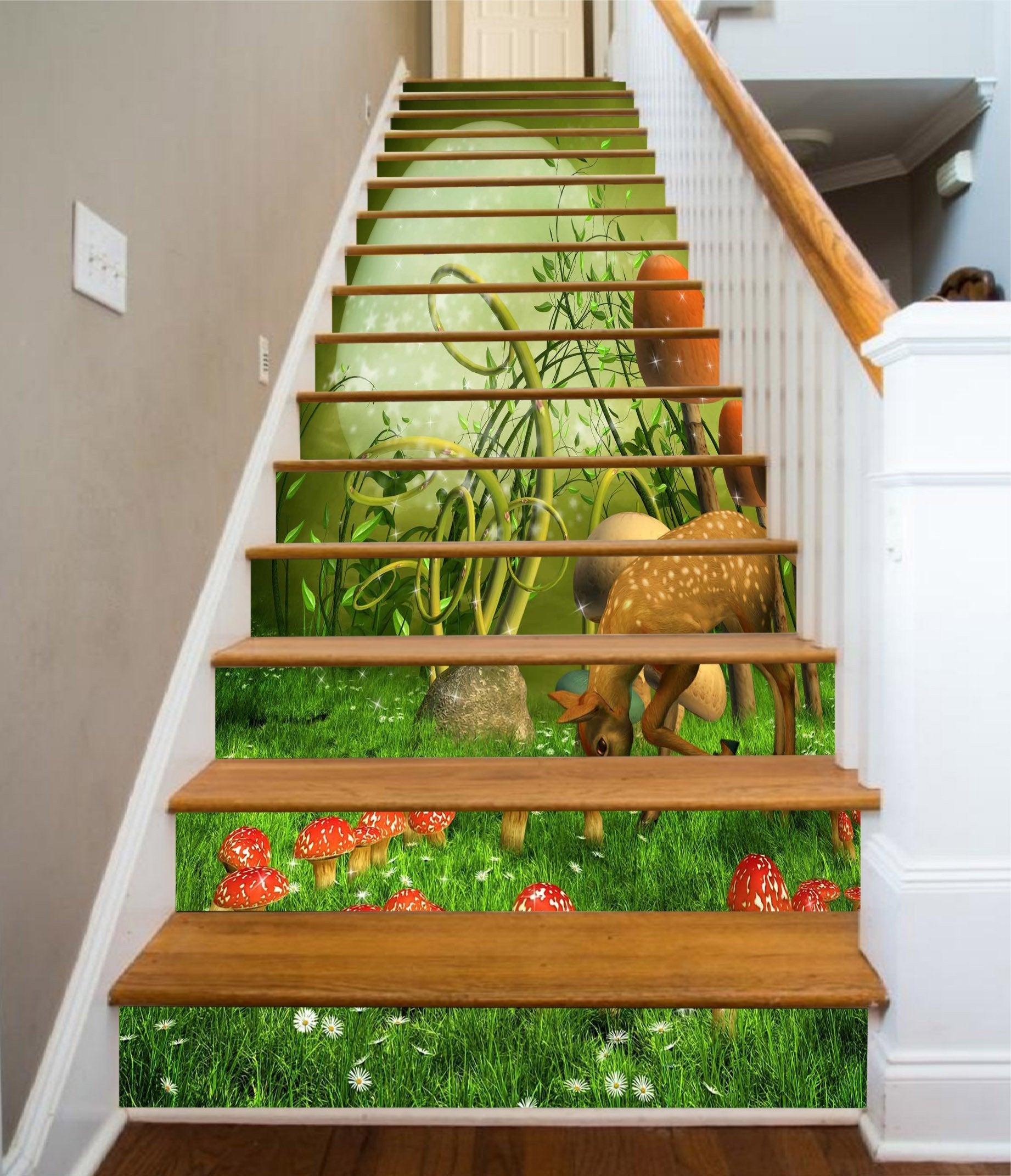 3D Bright Moon Deer Mushrooms 1566 Stair Risers Wallpaper AJ Wallpaper