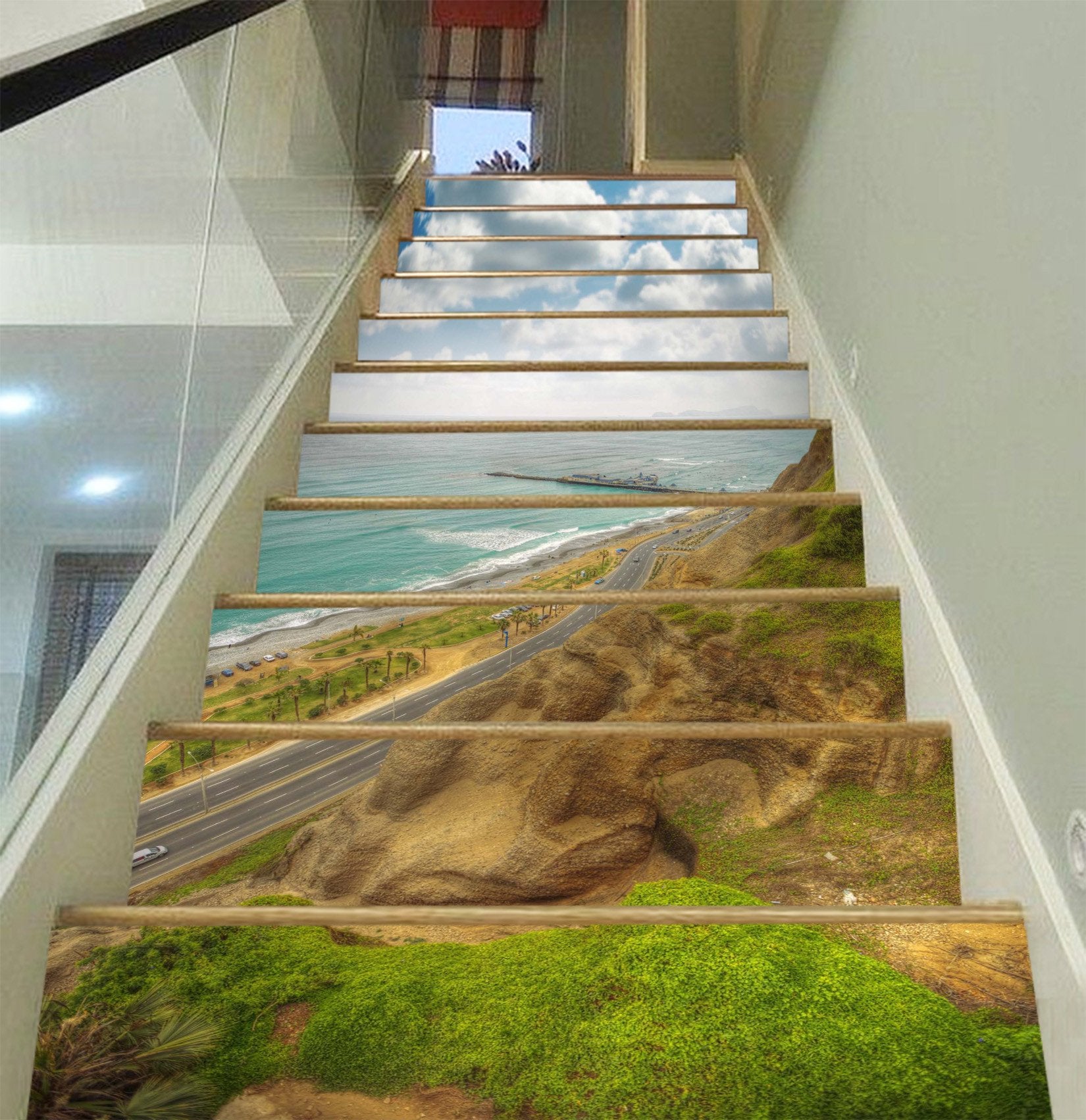 3D Seaside Road 717 Stair Risers Wallpaper AJ Wallpaper