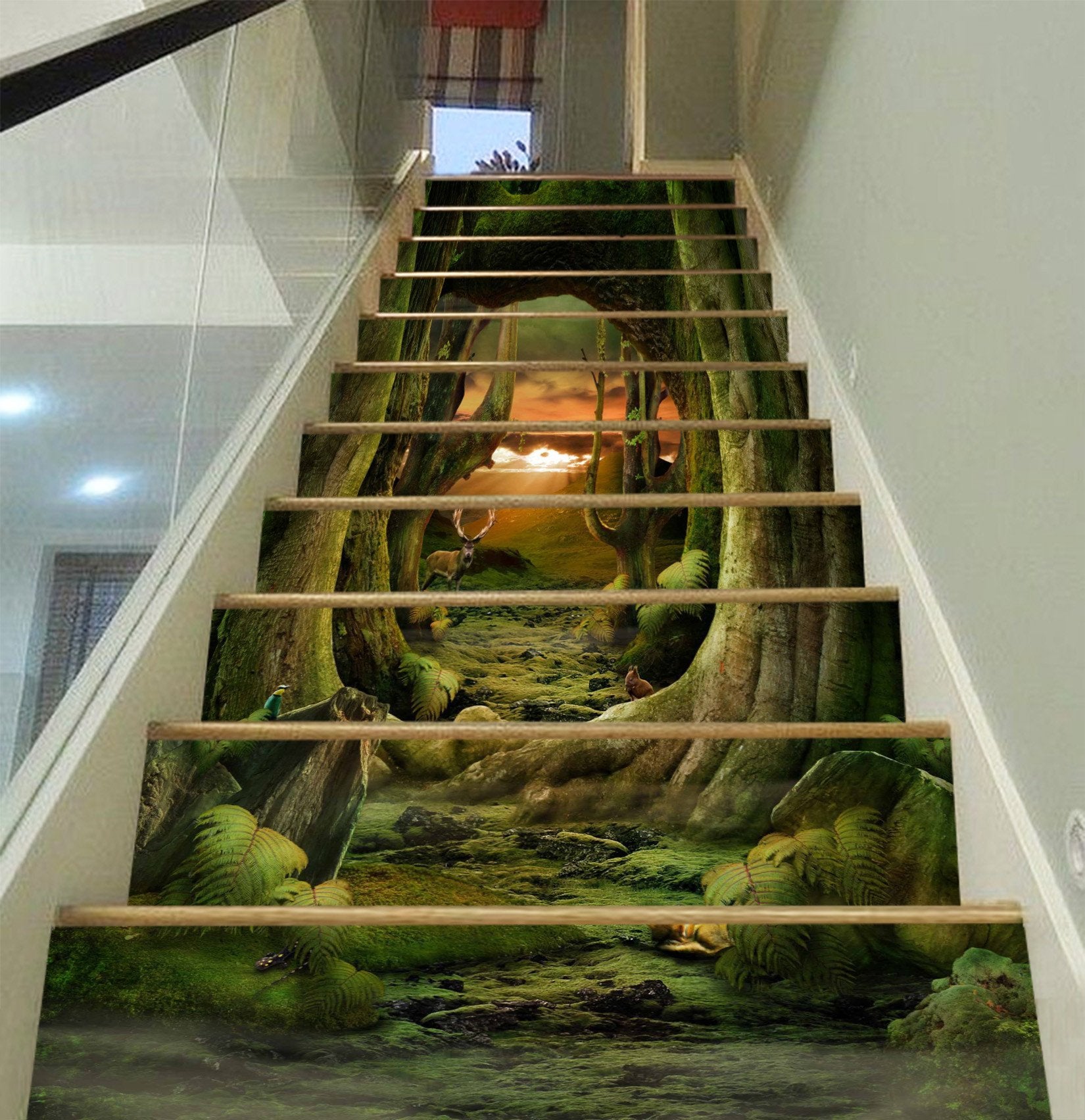3D Forest Animals Path 933 Stair Risers Wallpaper AJ Wallpaper