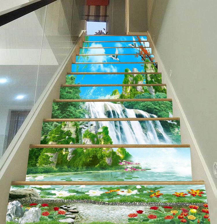 3D Beautiful Waterfall 416 Stair Risers Wallpaper AJ Wallpaper