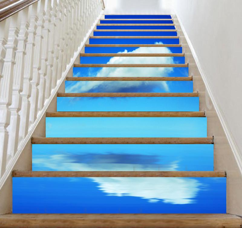 3D Sea Blue Sky Whiet Cloud 498 Stair Risers Wallpaper AJ Wallpaper