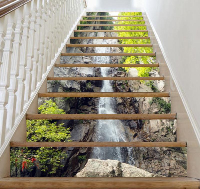 3D Cliff Vertical Stream 101 Stair Risers Wallpaper AJ Wallpaper