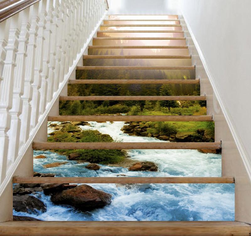 3D Riverside Forest 305 Stair Risers Wallpaper AJ Wallpaper