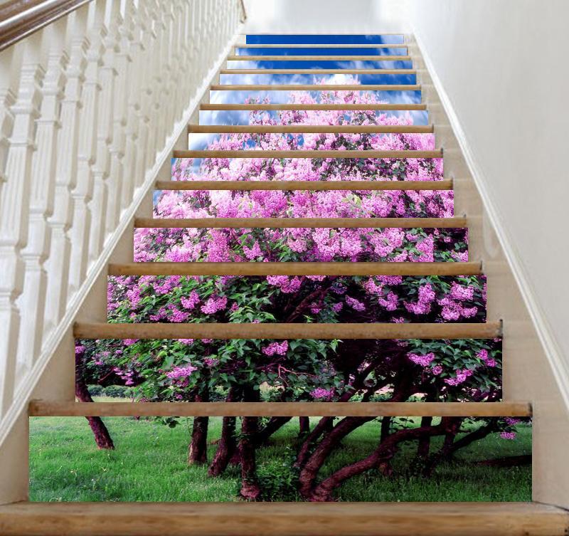 3D Pueple-pink Flowers 352 Stair Risers Wallpaper AJ Wallpaper