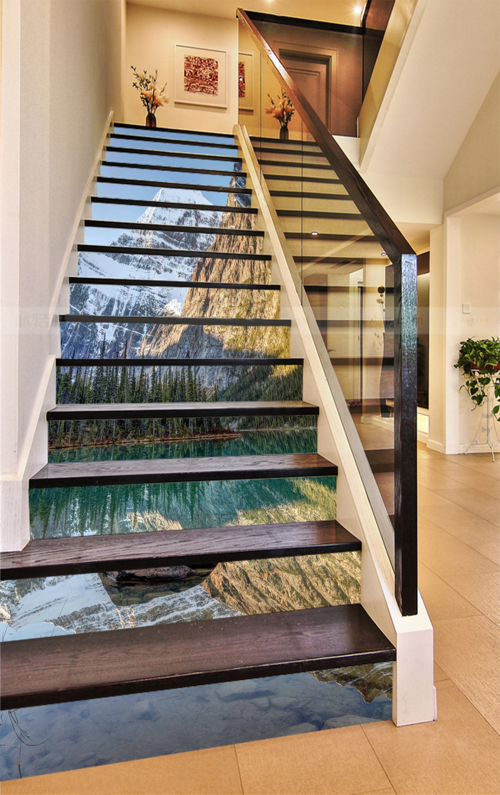 3D Calm Lake Scenery 874 Stair Risers Wallpaper AJ Wallpaper