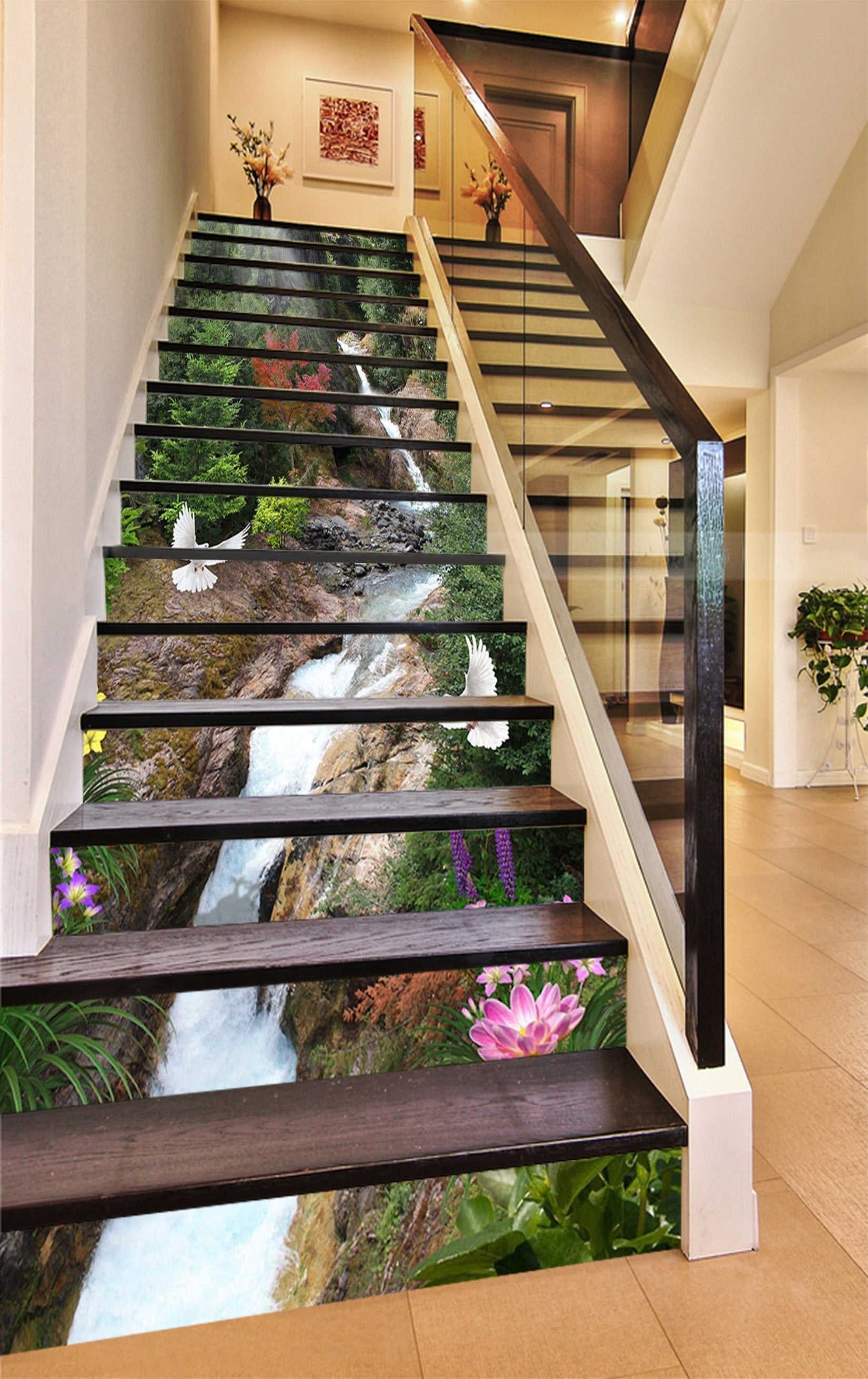 3D Creek Flying Birds 1521 Stair Risers Wallpaper AJ Wallpaper