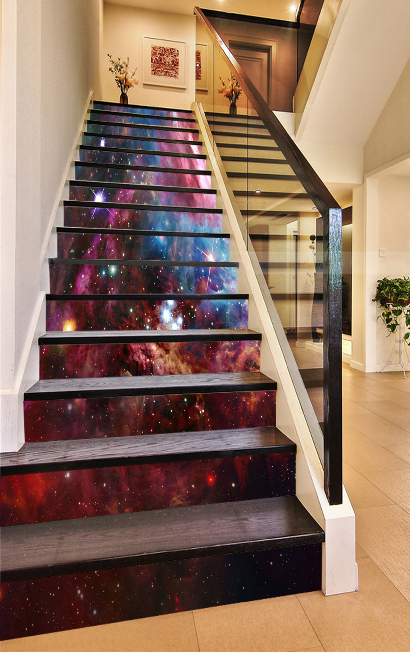 3D Color Clouds Shiny Stars 1433 Stair Risers Wallpaper AJ Wallpaper