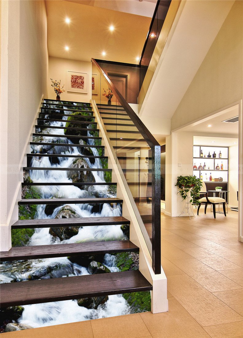 3D Stream Stones 692 Stair Risers Wallpaper AJ Wallpaper