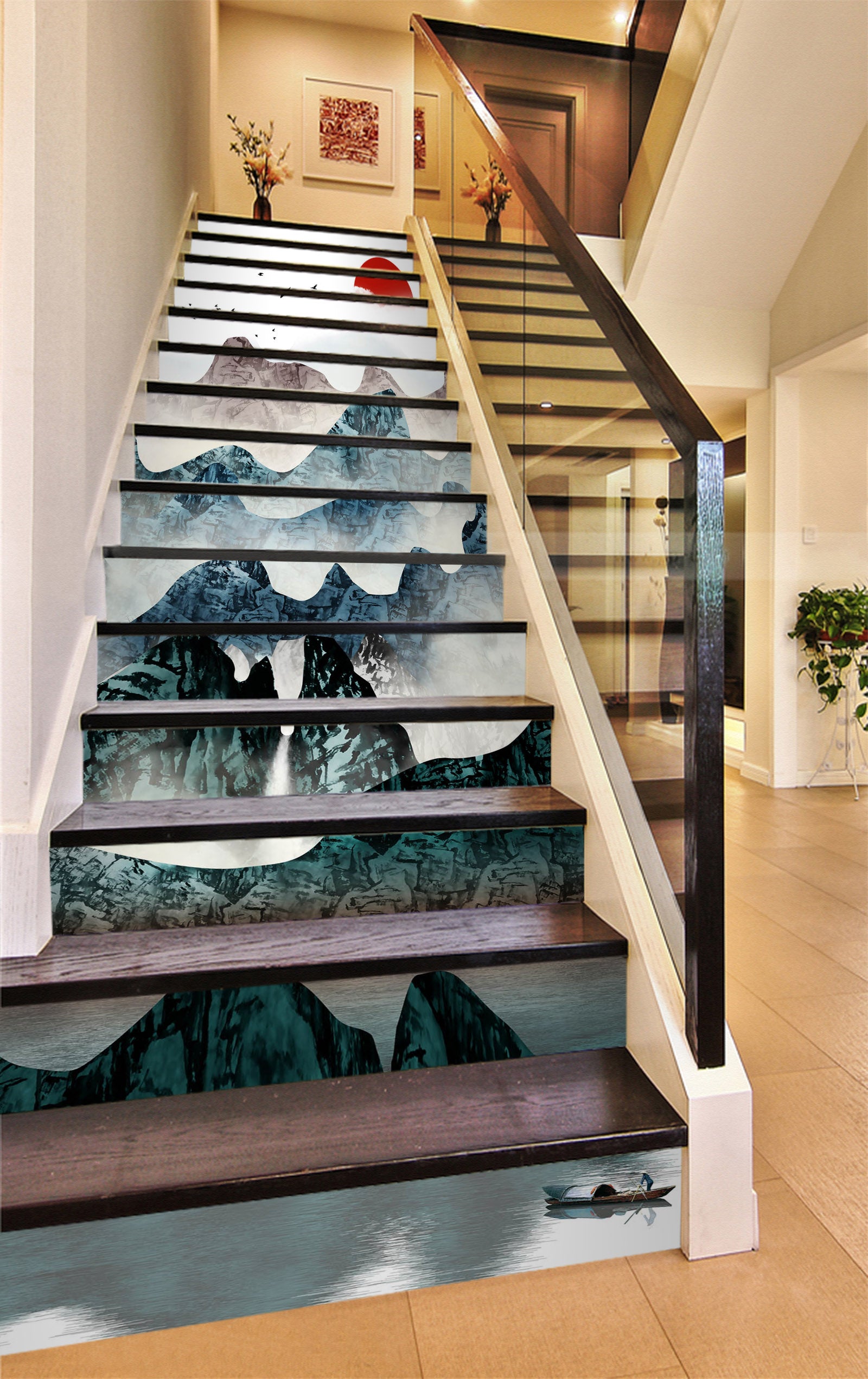 3D Cloudy Mountains In the Morning 549 Stair Risers