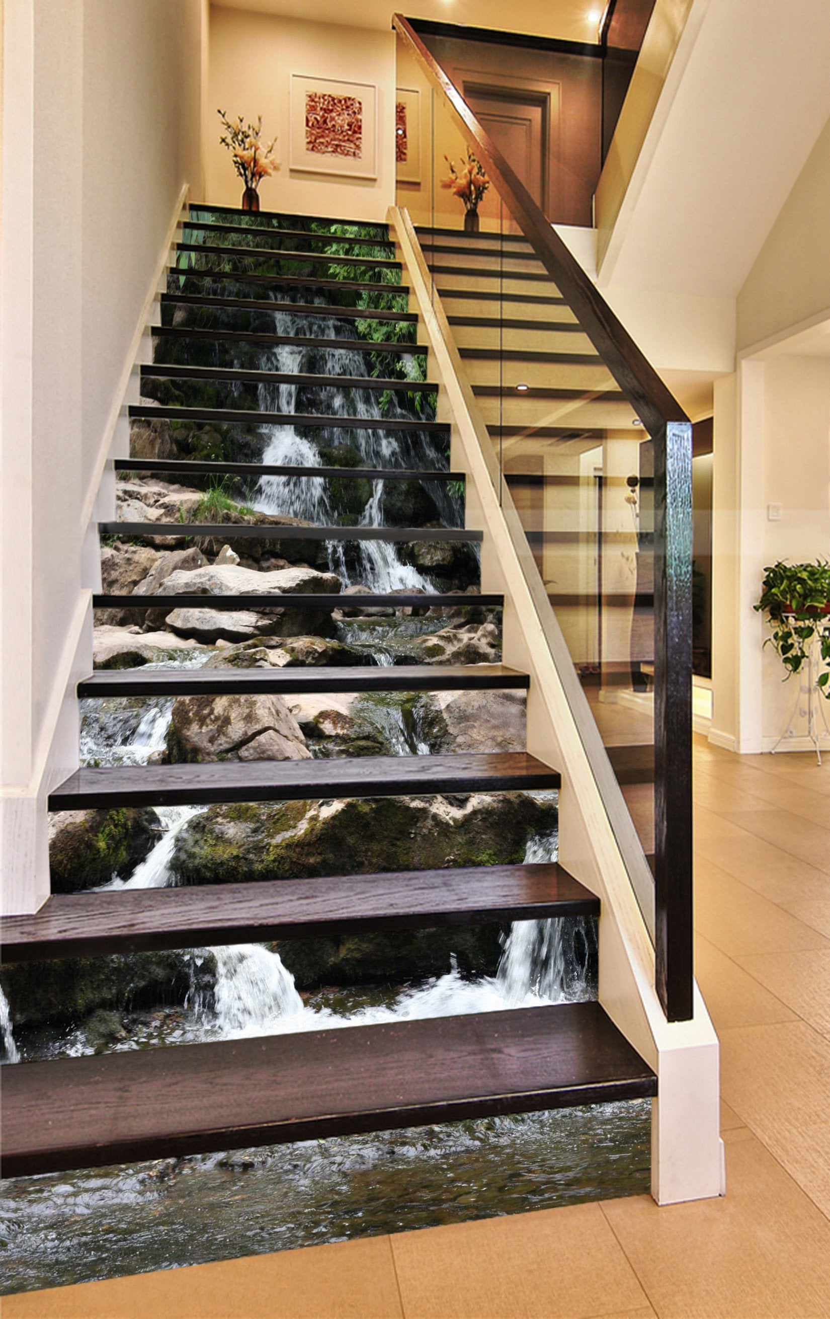 3D Rugged Stream 736 Stair Risers Wallpaper AJ Wallpaper