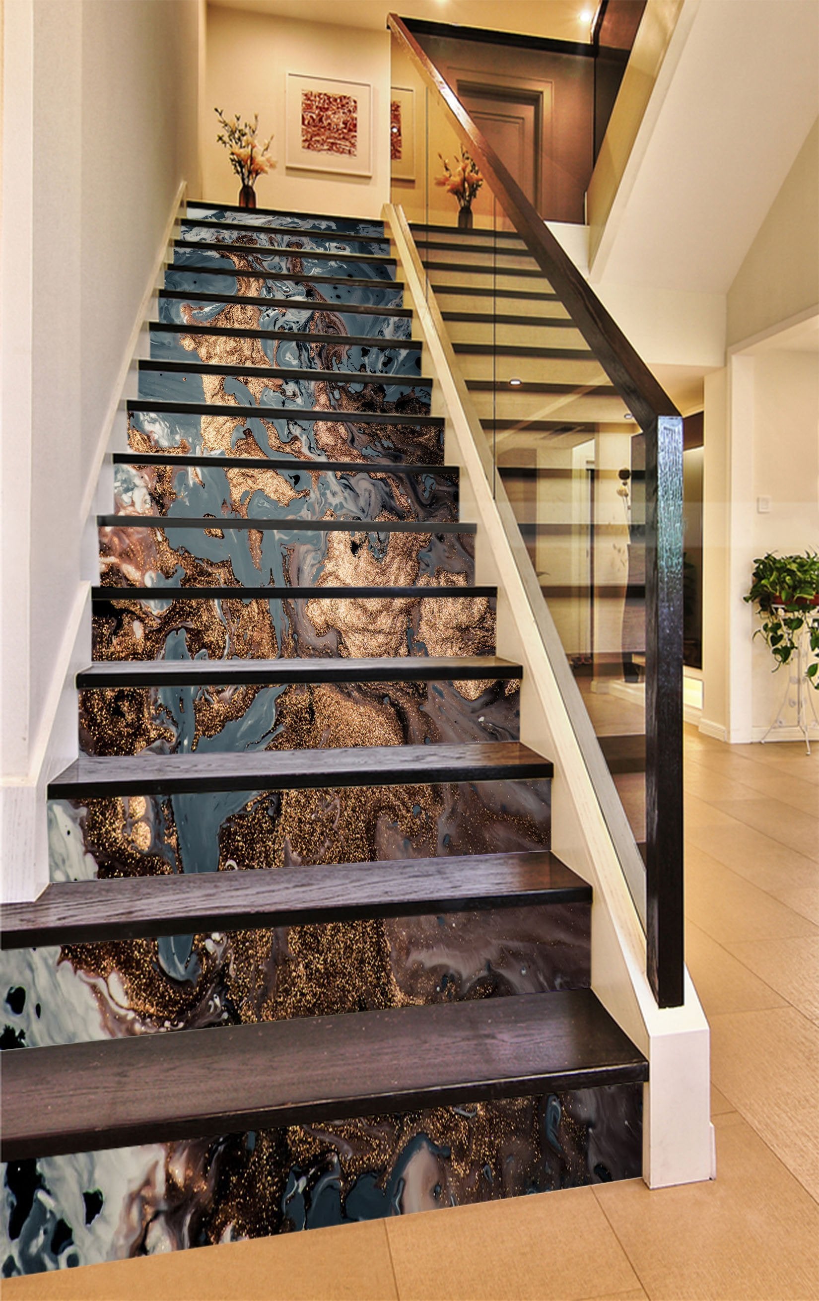 3D Mixed Ink 5871 Marble Tile Texture Stair Risers Wallpaper AJ Wallpaper