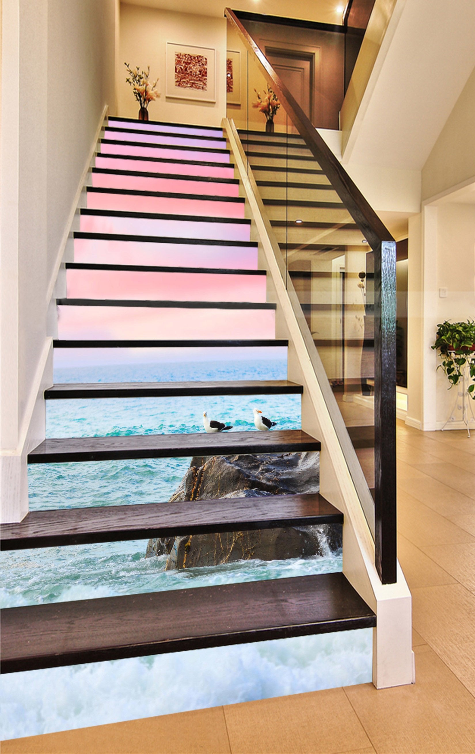 3D Seaside Birds 775 Stair Risers Wallpaper AJ Wallpaper