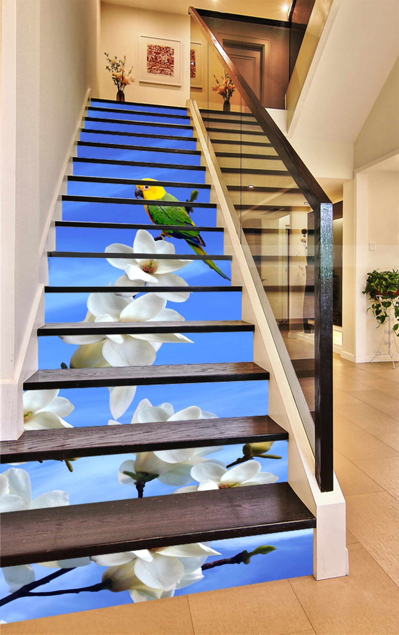 3D Flowers Tree Bird 1040 Stair Risers Wallpaper AJ Wallpaper