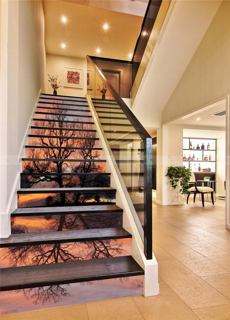 3D Lakeside Tree Sunset Scenery 502 Stair Risers Wallpaper AJ Wallpaper