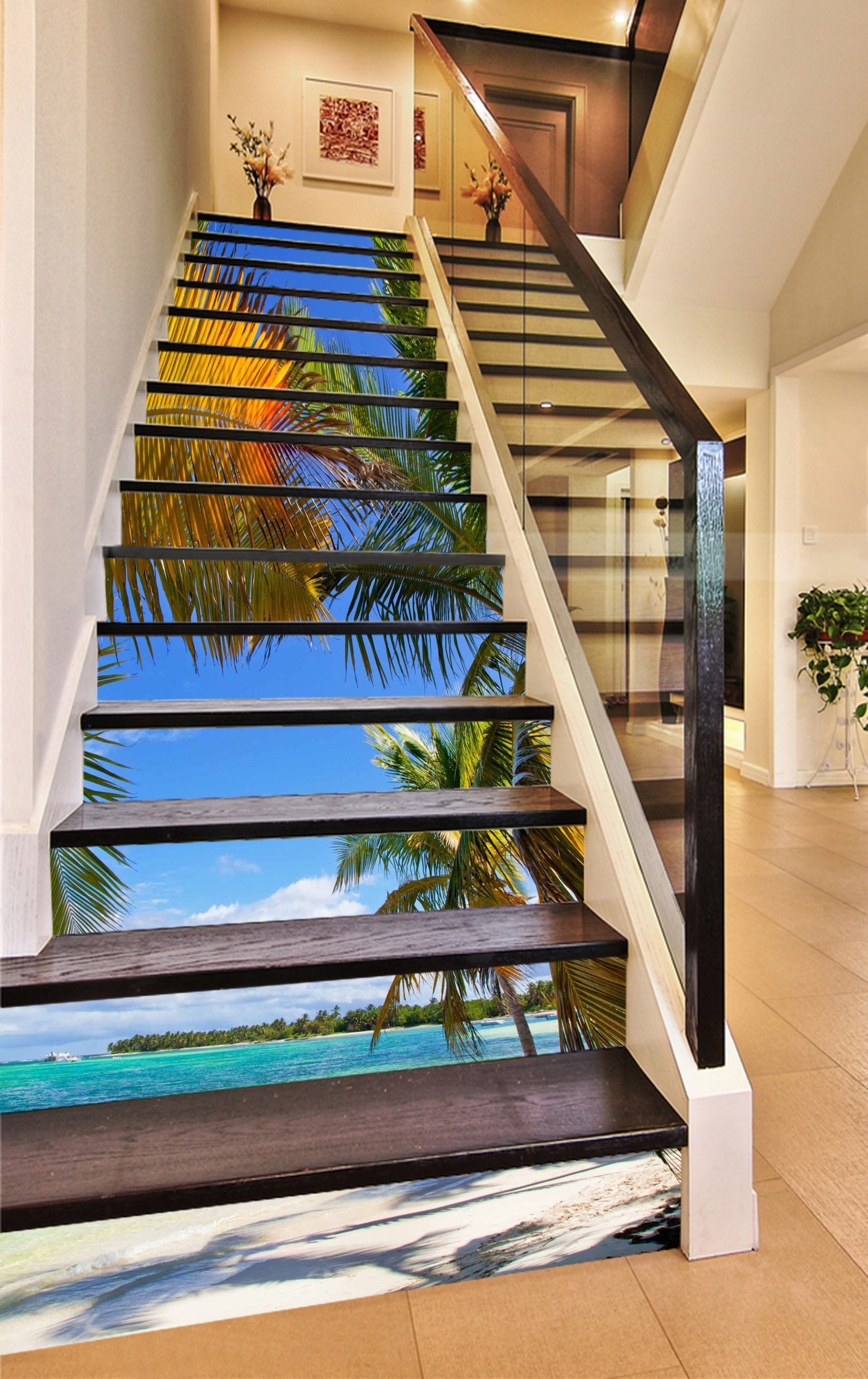 3D Beach Trees 768 Stair Risers Wallpaper AJ Wallpaper