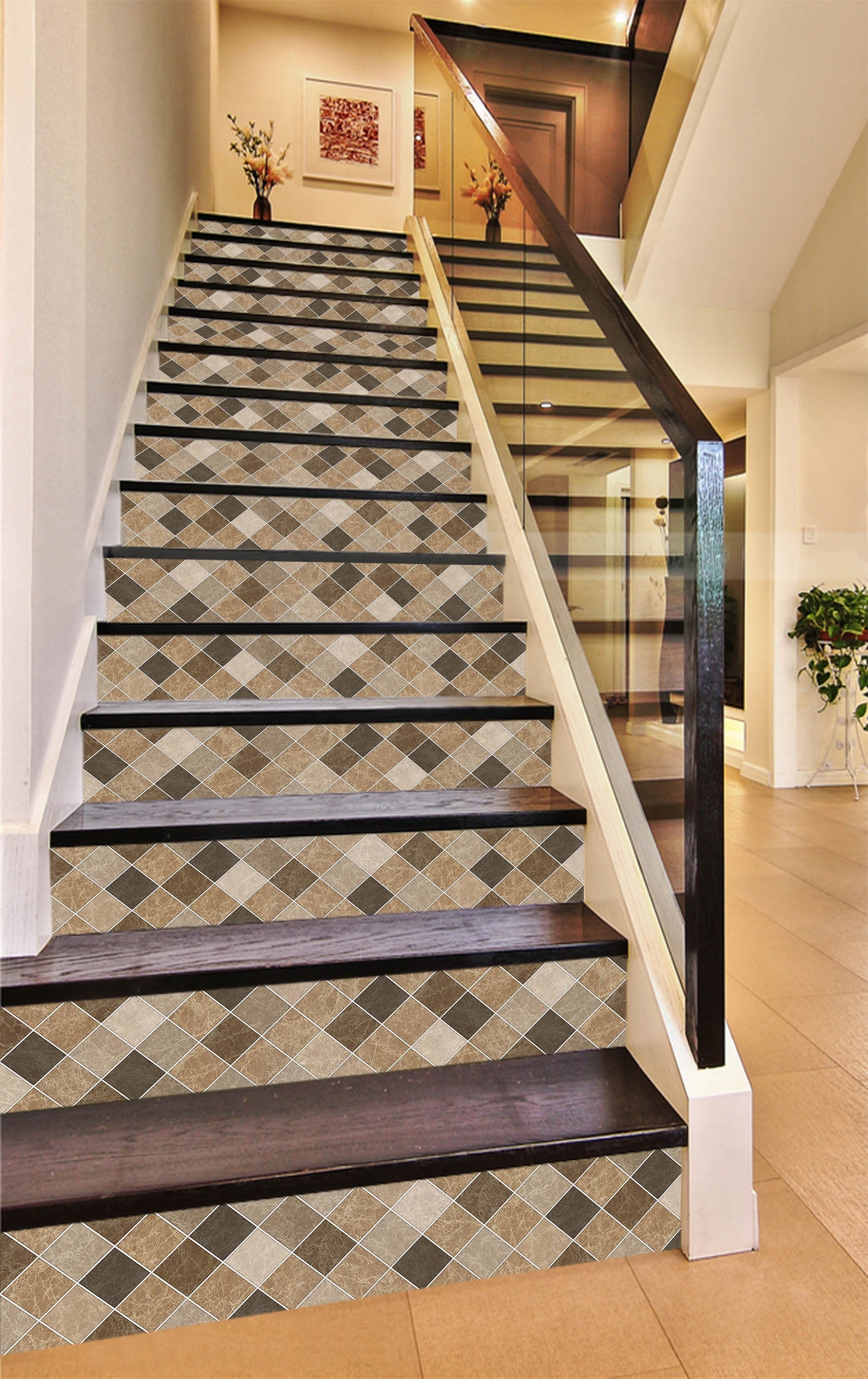 3D Diamond Mosaic 0684 Marble Tile Texture Stair Risers Wallpaper AJ Wallpaper