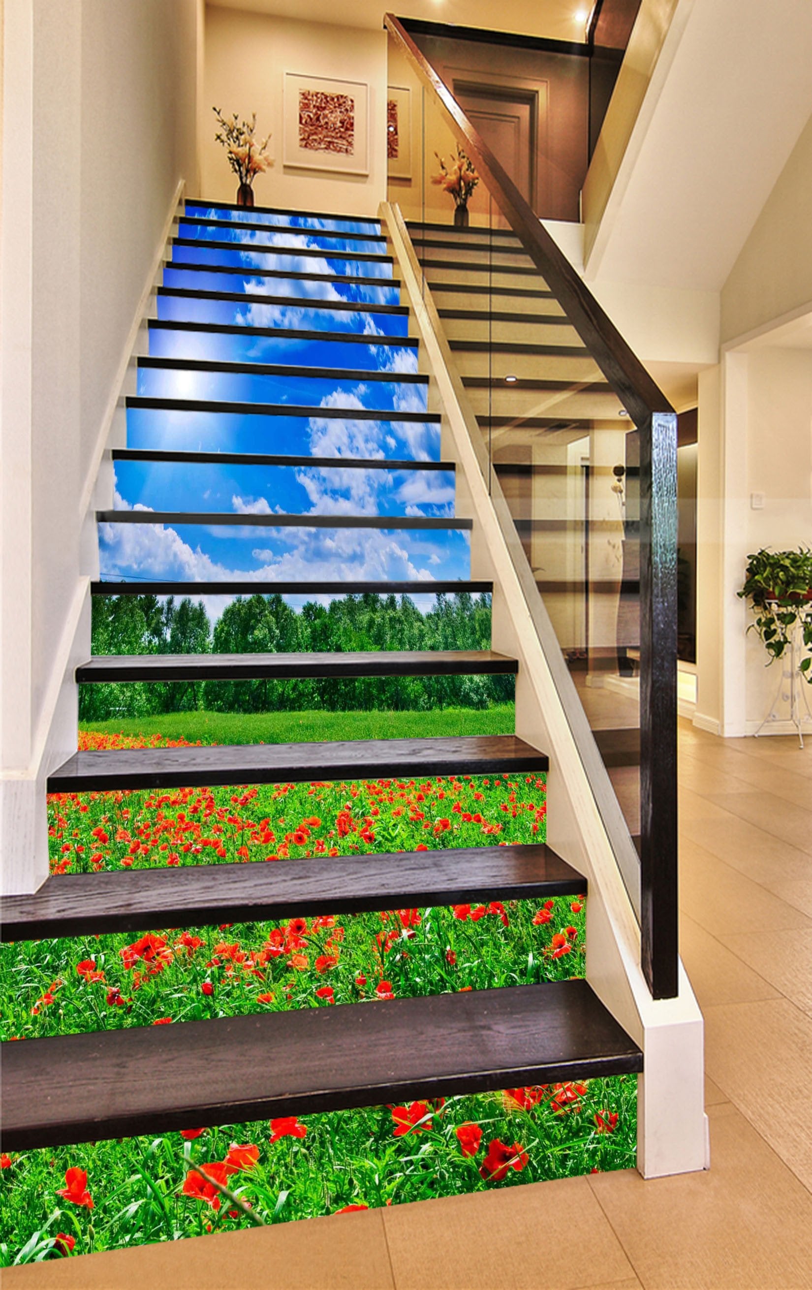 3D Sunny Flowers Field 777 Stair Risers Wallpaper AJ Wallpaper