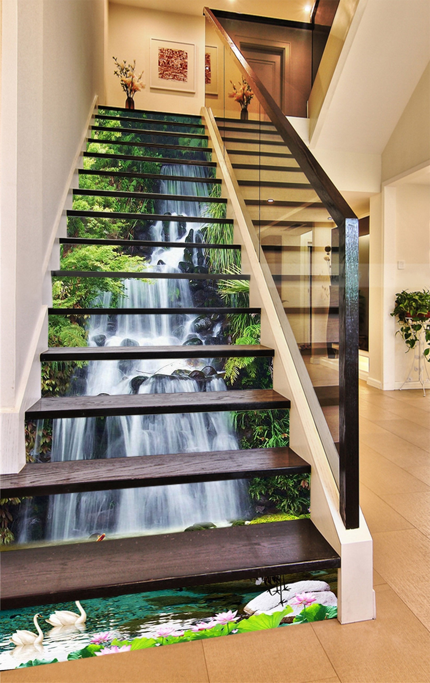 3D Waterfalls River Animals 1352 Stair Risers Wallpaper AJ Wallpaper