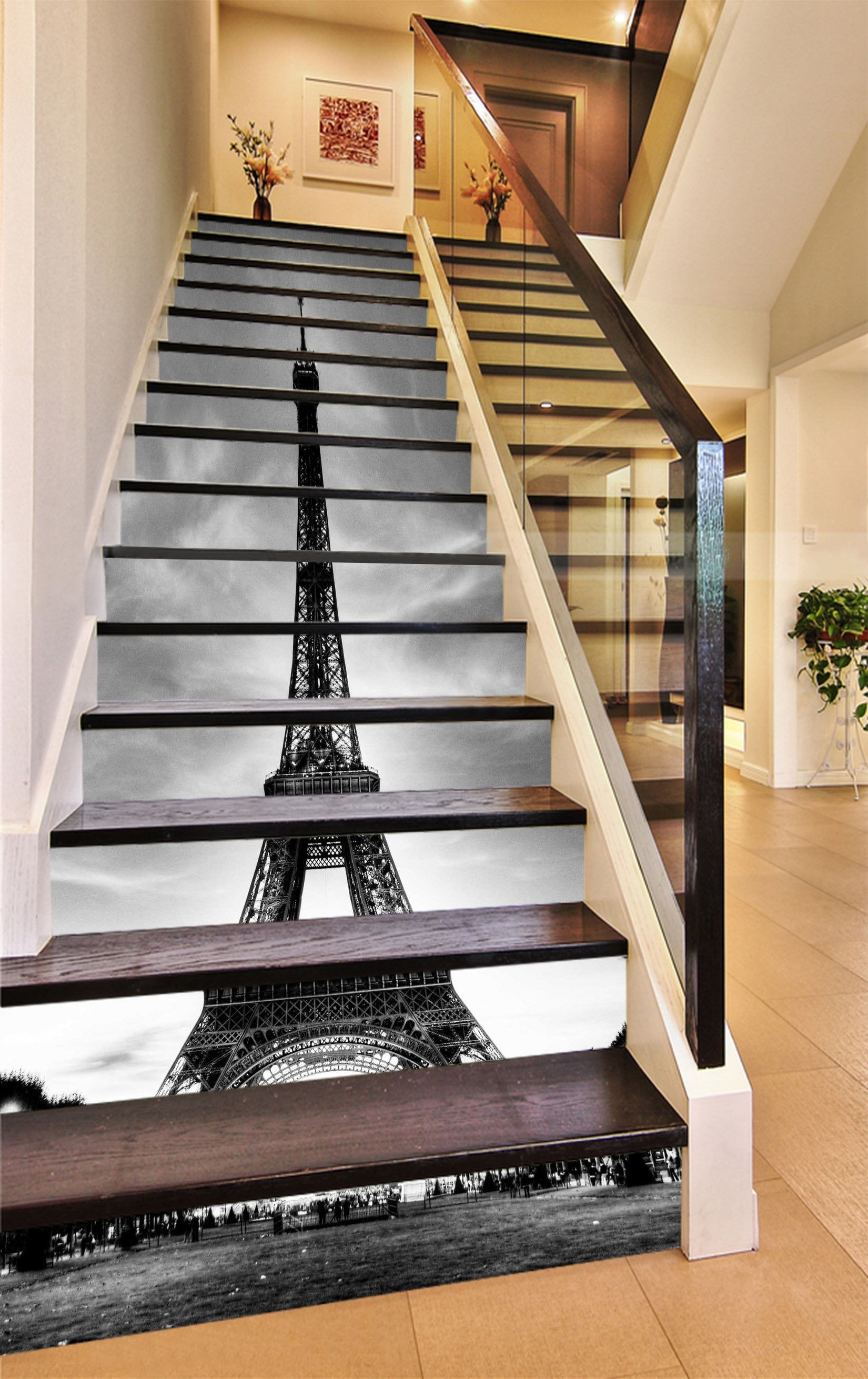 3D Paris Eiffel Tower 1044 Stair Risers Wallpaper AJ Wallpaper