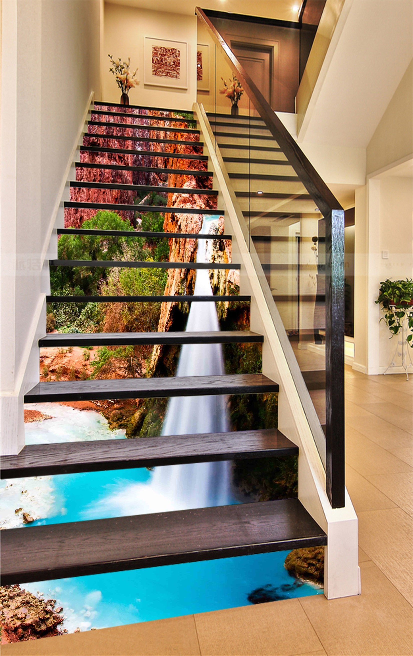 3D Waterfall Blue Lake 727 Stair Risers Wallpaper AJ Wallpaper