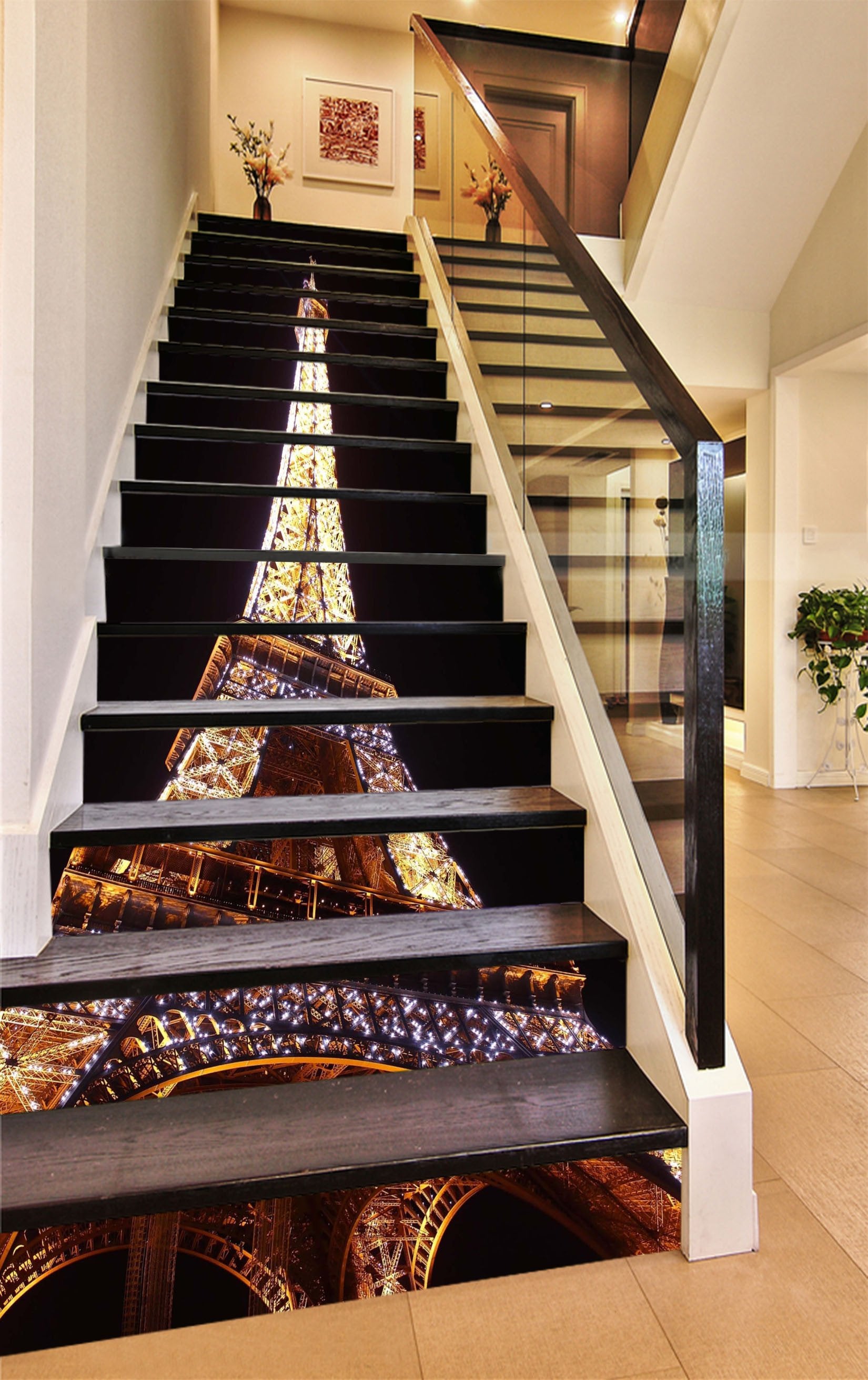 3D Bright Eiffel Tower 1298 Stair Risers Wallpaper AJ Wallpaper