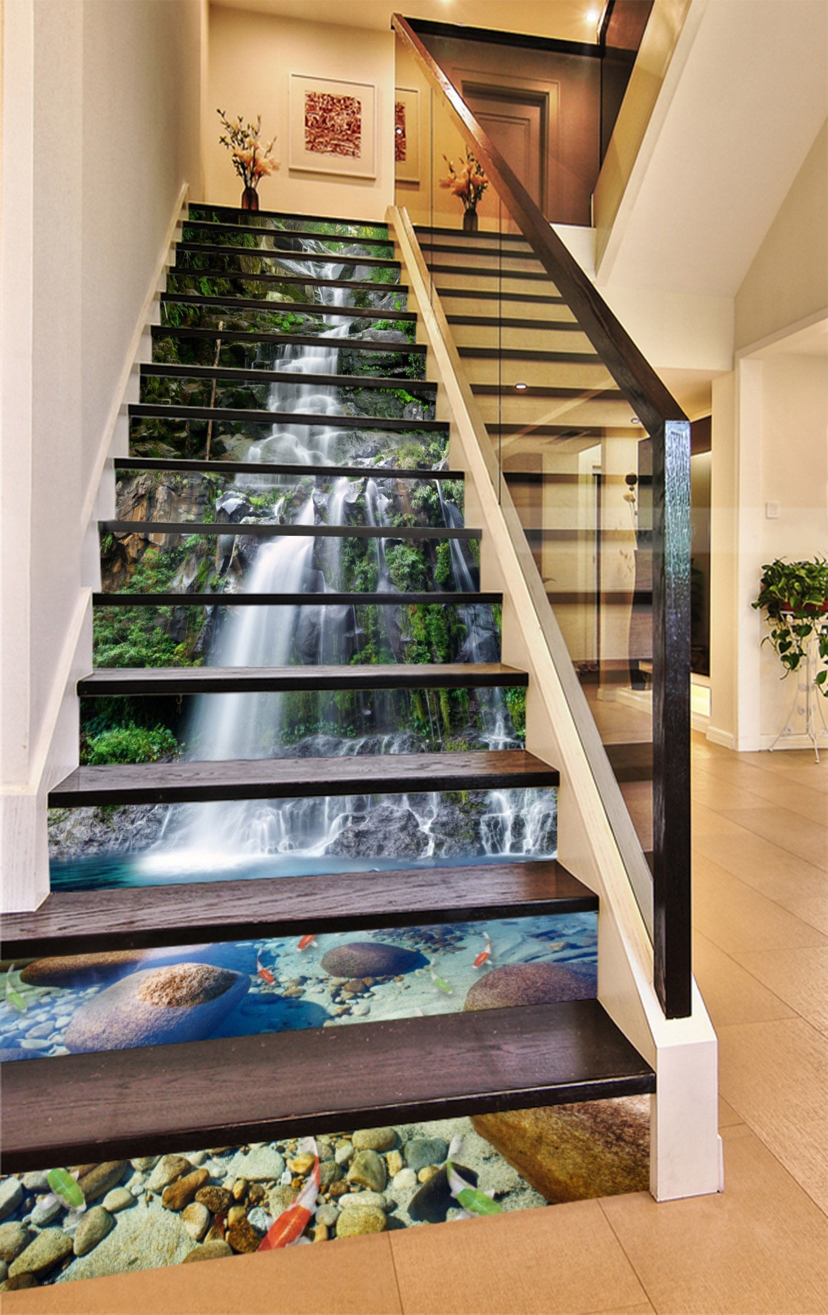 3D Creek Swans Fishes 1626 Stair Risers Wallpaper AJ Wallpaper