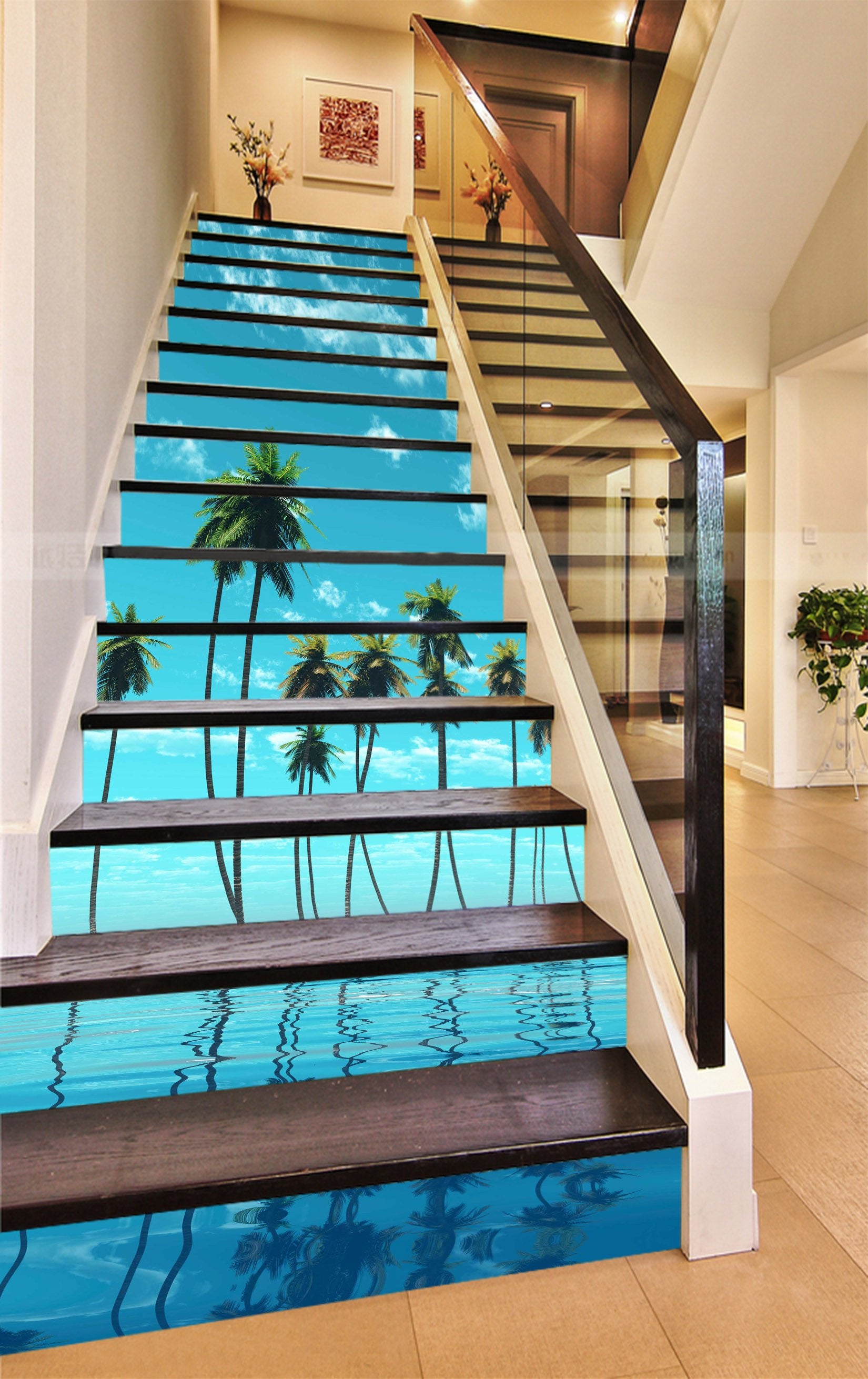 3D Seaside Coconut Trees 846 Stair Risers Wallpaper AJ Wallpaper