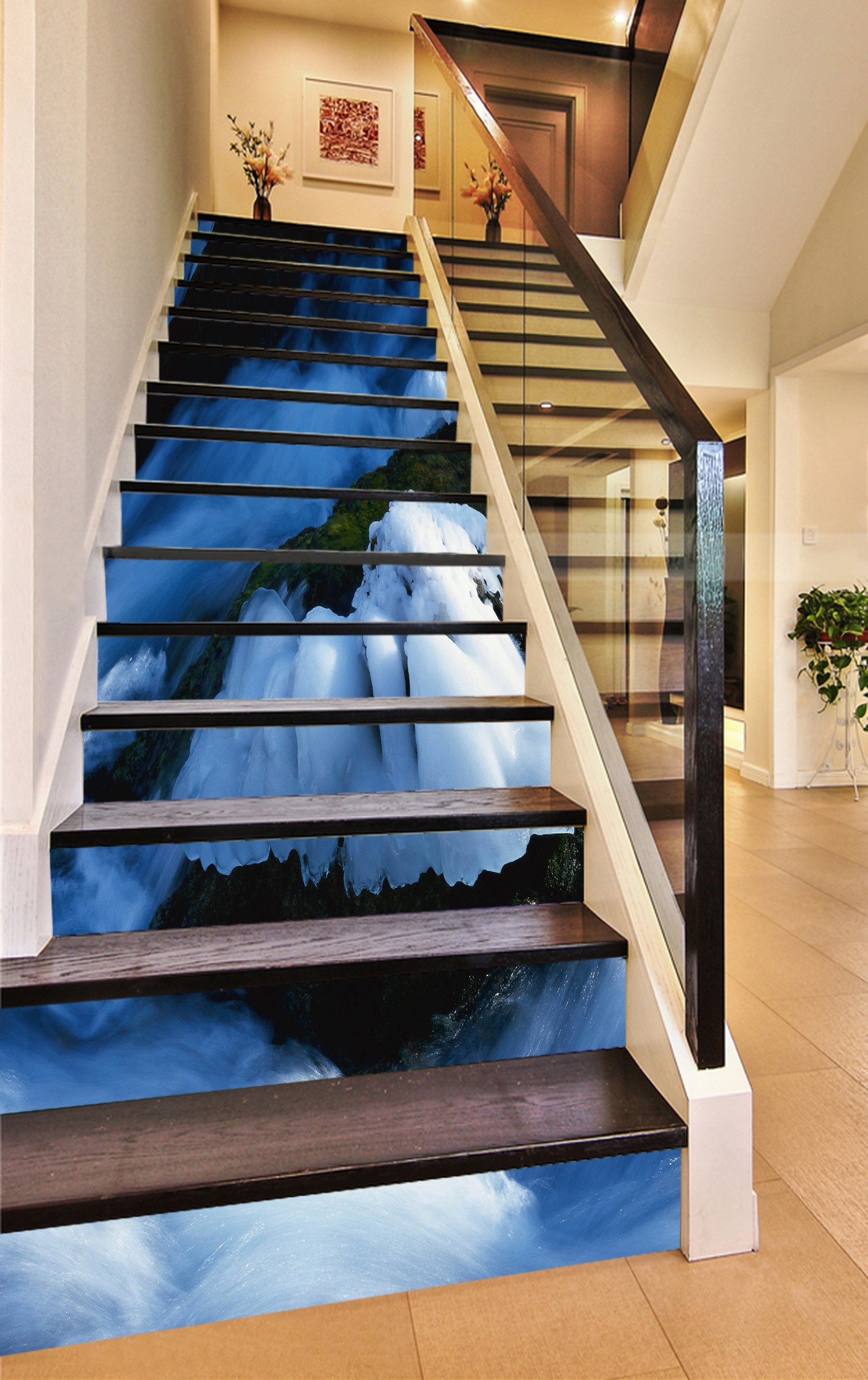3D River Stone Ice 763 Stair Risers Wallpaper AJ Wallpaper