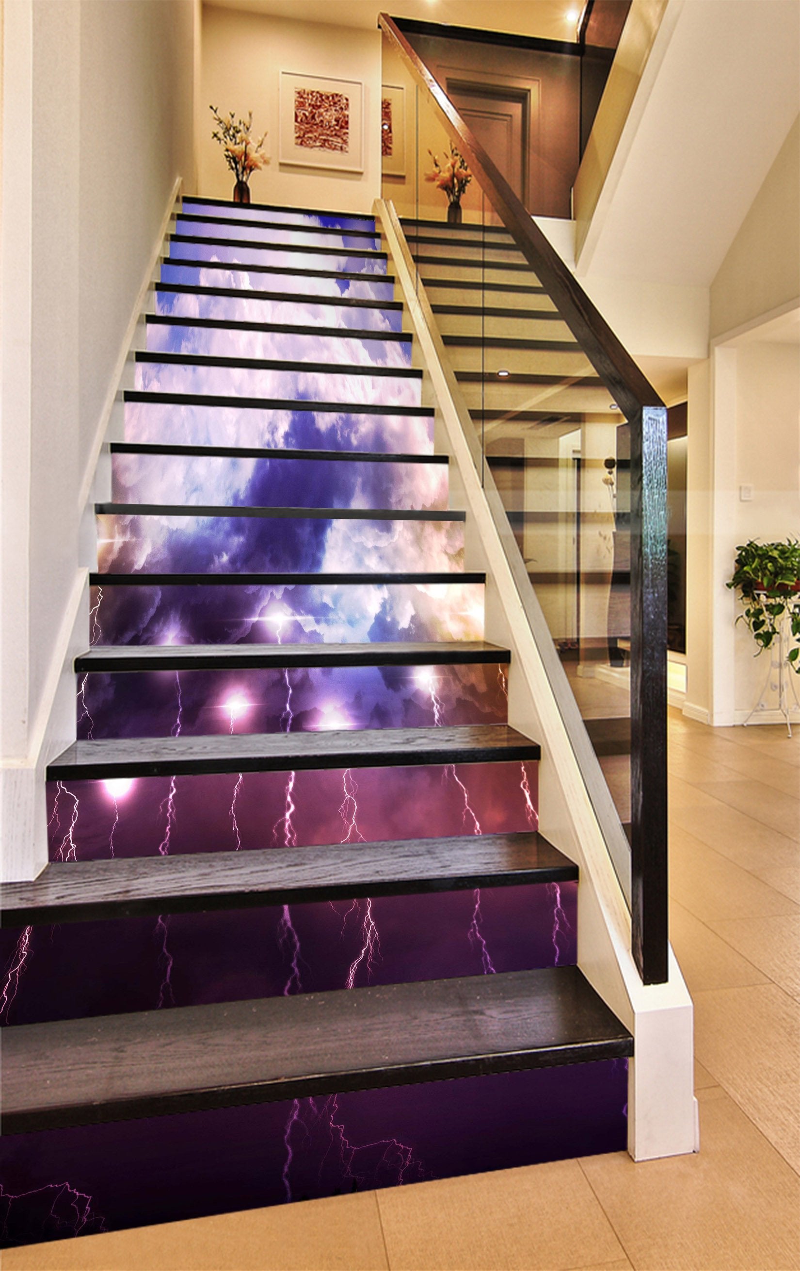 3D Sky Color Lightning 1115 Stair Risers Wallpaper AJ Wallpaper
