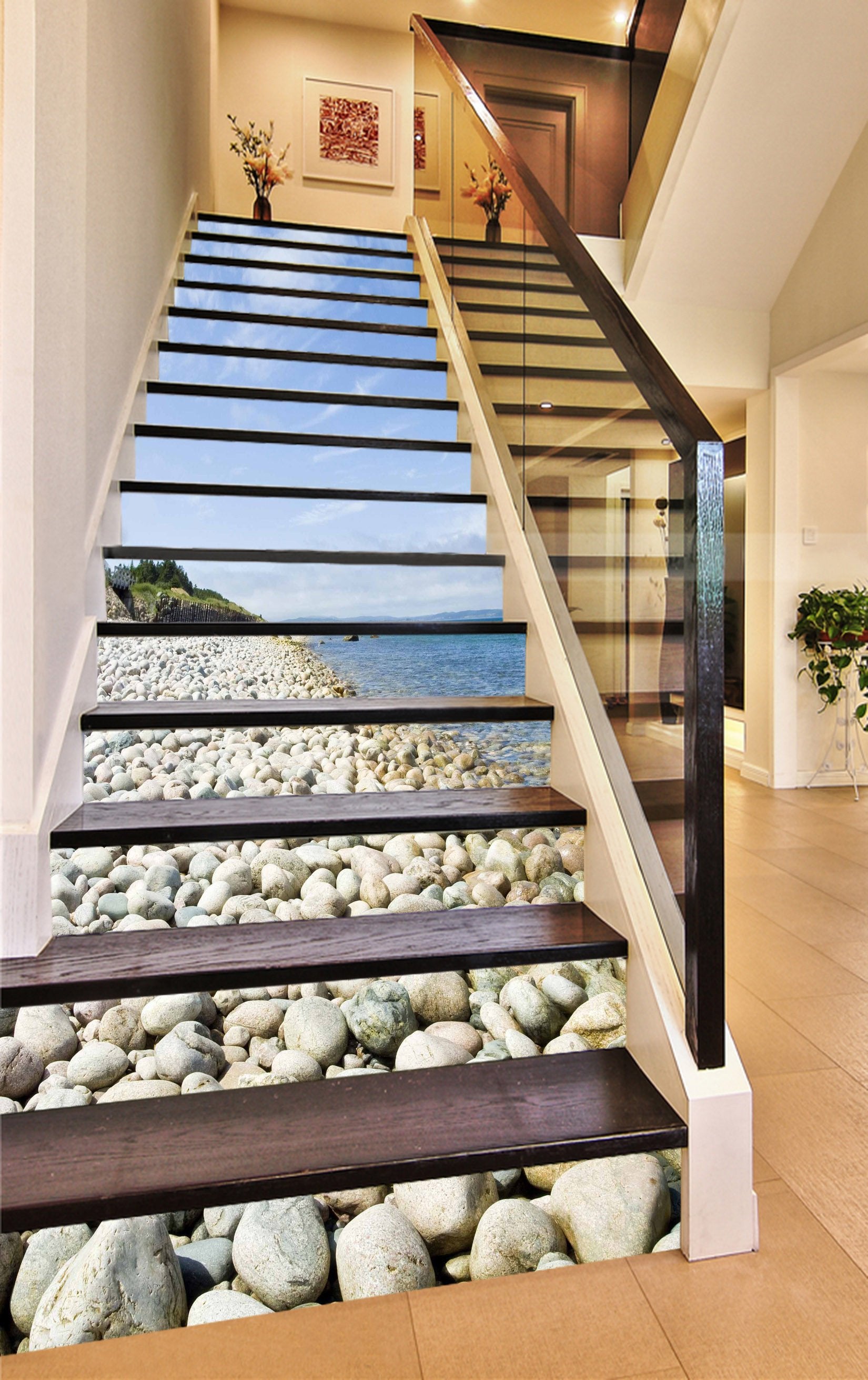 3D Seaside Cobbles 785 Stair Risers Wallpaper AJ Wallpaper
