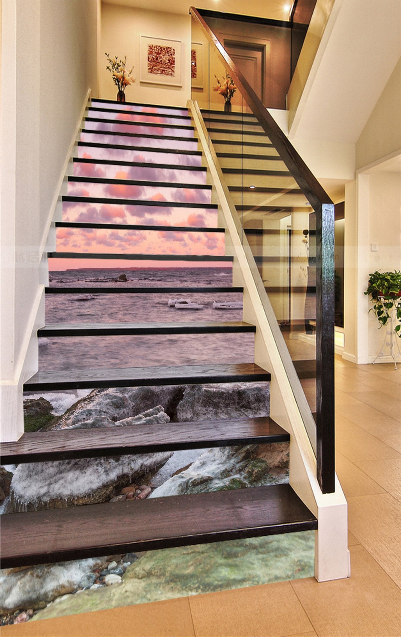 3D Sea Sunset Glow 917 Stair Risers Wallpaper AJ Wallpaper