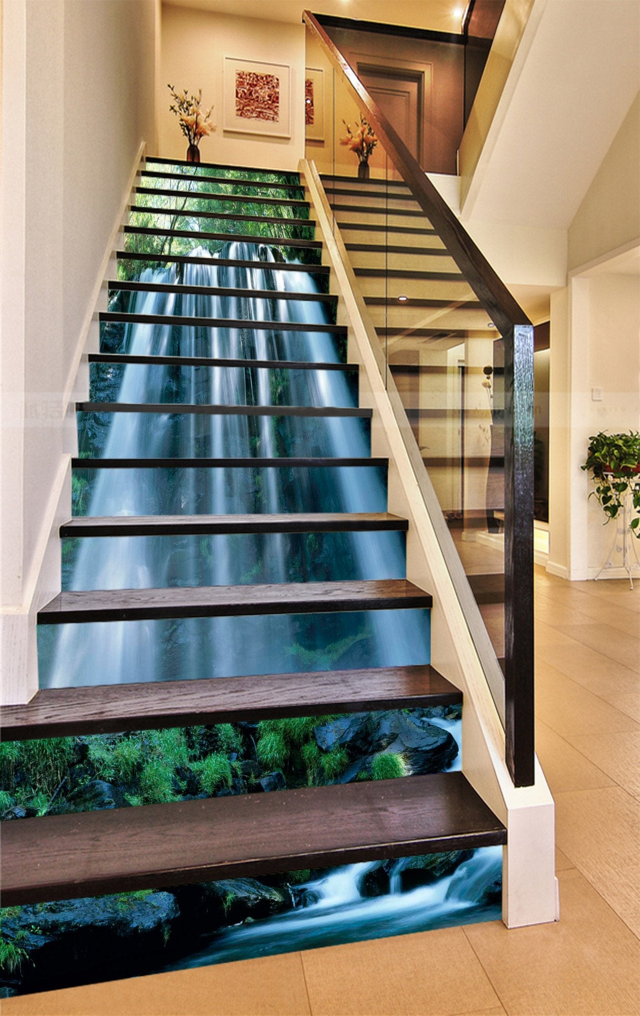 3D Forest Waterfall 919 Stair Risers Wallpaper AJ Wallpaper