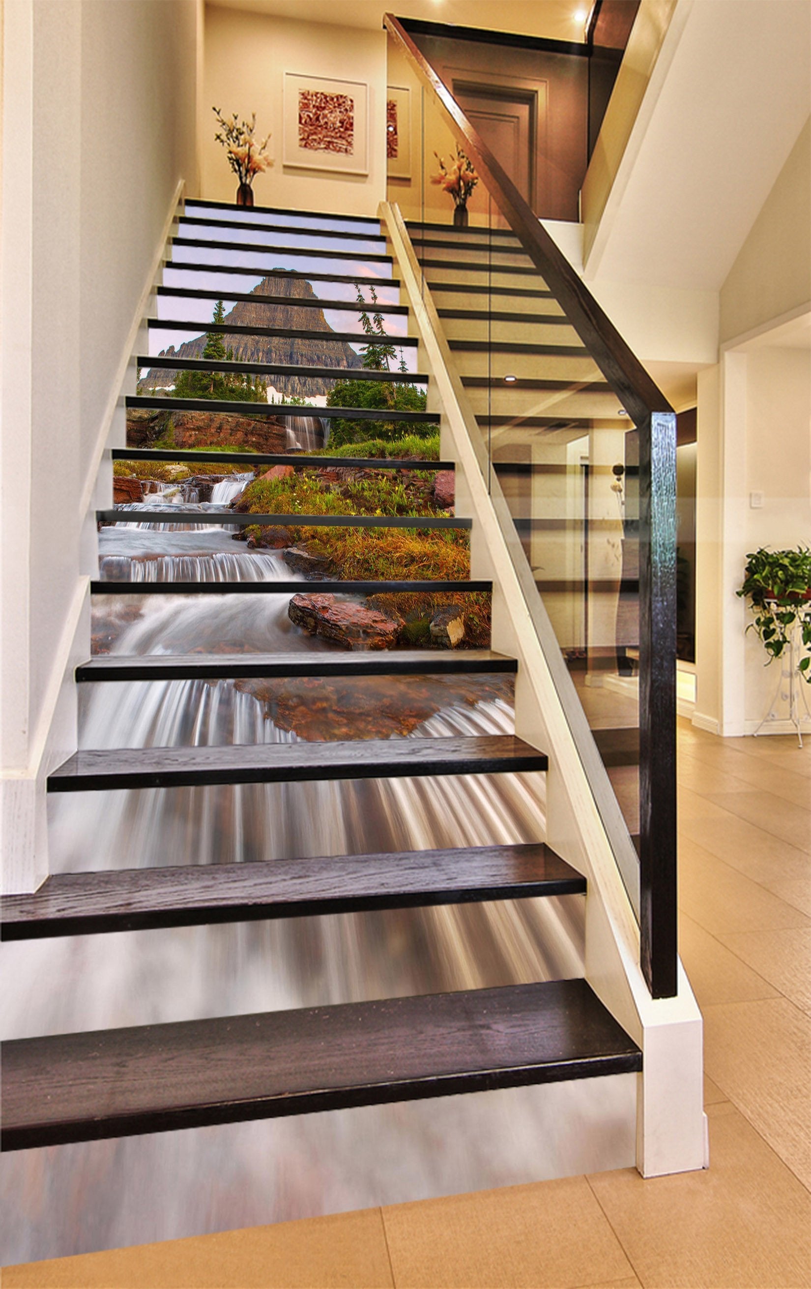 3D Mountain Creek Waterall 1630 Stair Risers Wallpaper AJ Wallpaper