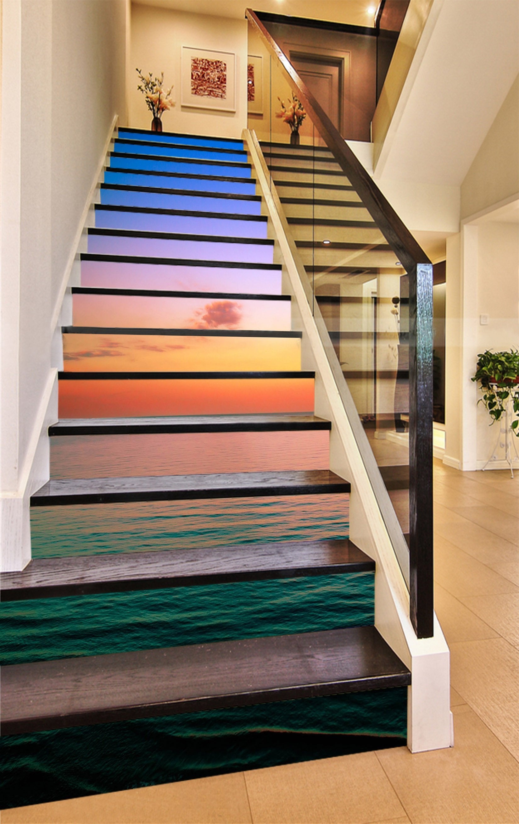 3D Sea Sunset Glow 1558 Stair Risers Wallpaper AJ Wallpaper