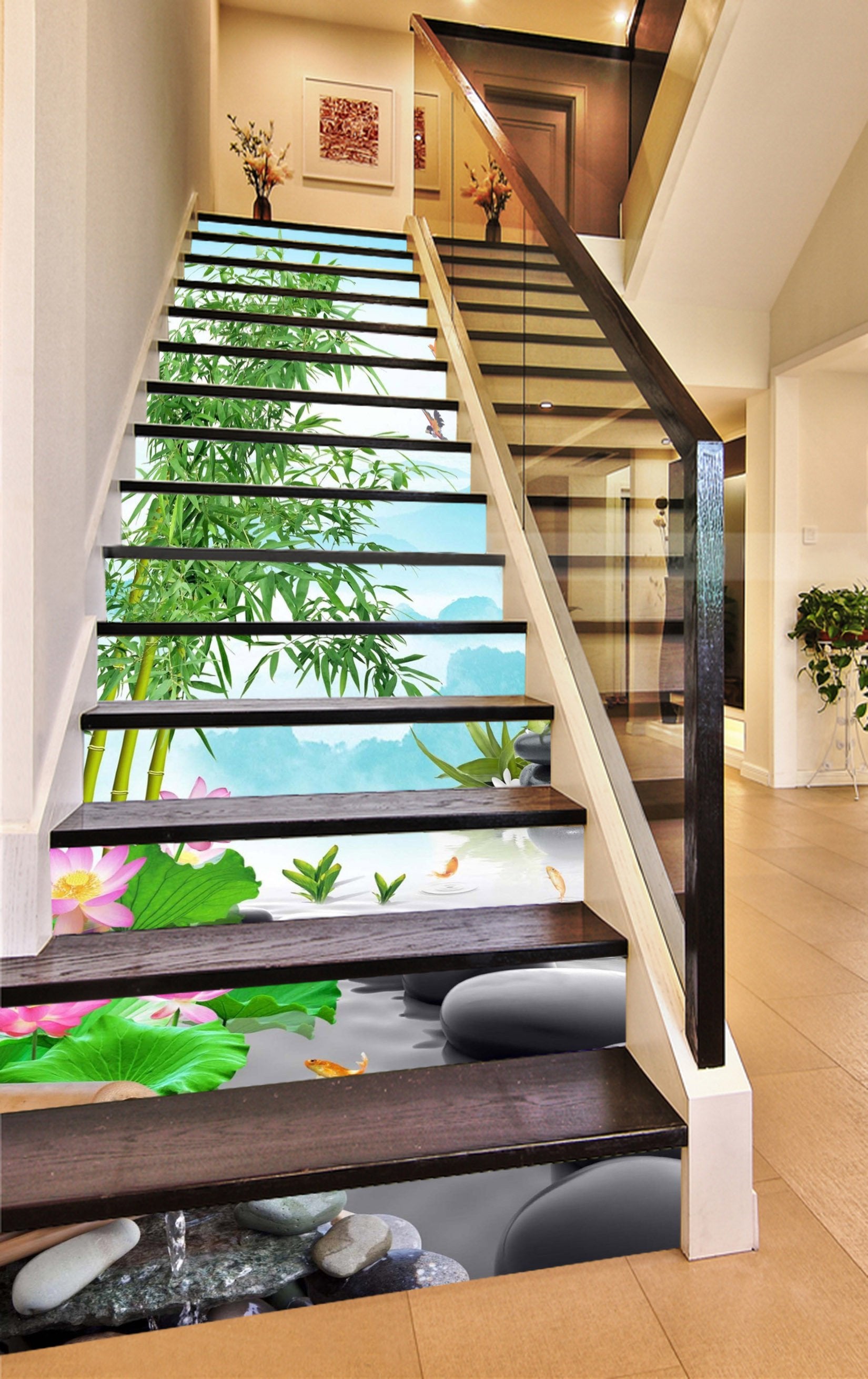 3D Bamboos Stones 408 Stair Risers Wallpaper AJ Wallpaper