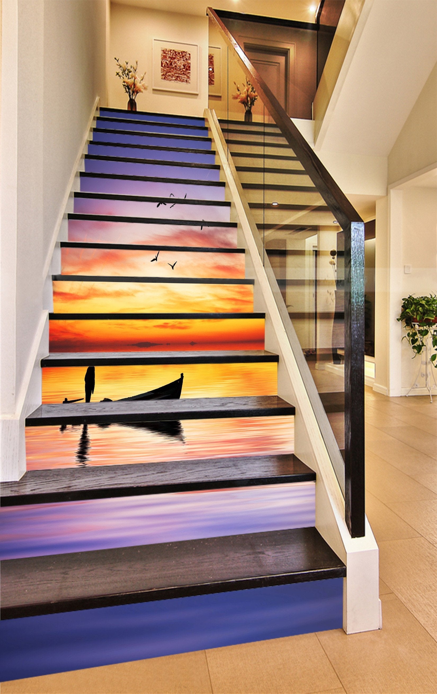 3D Sea Sunset Sailing Boat 1462 Stair Risers Wallpaper AJ Wallpaper