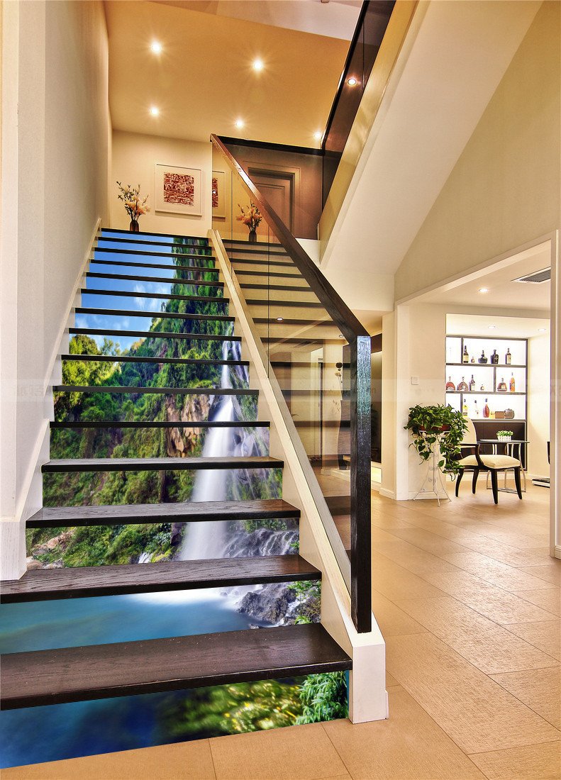 3D Mountain Waterfall Lake 83 Stair Risers Wallpaper AJ Wallpaper