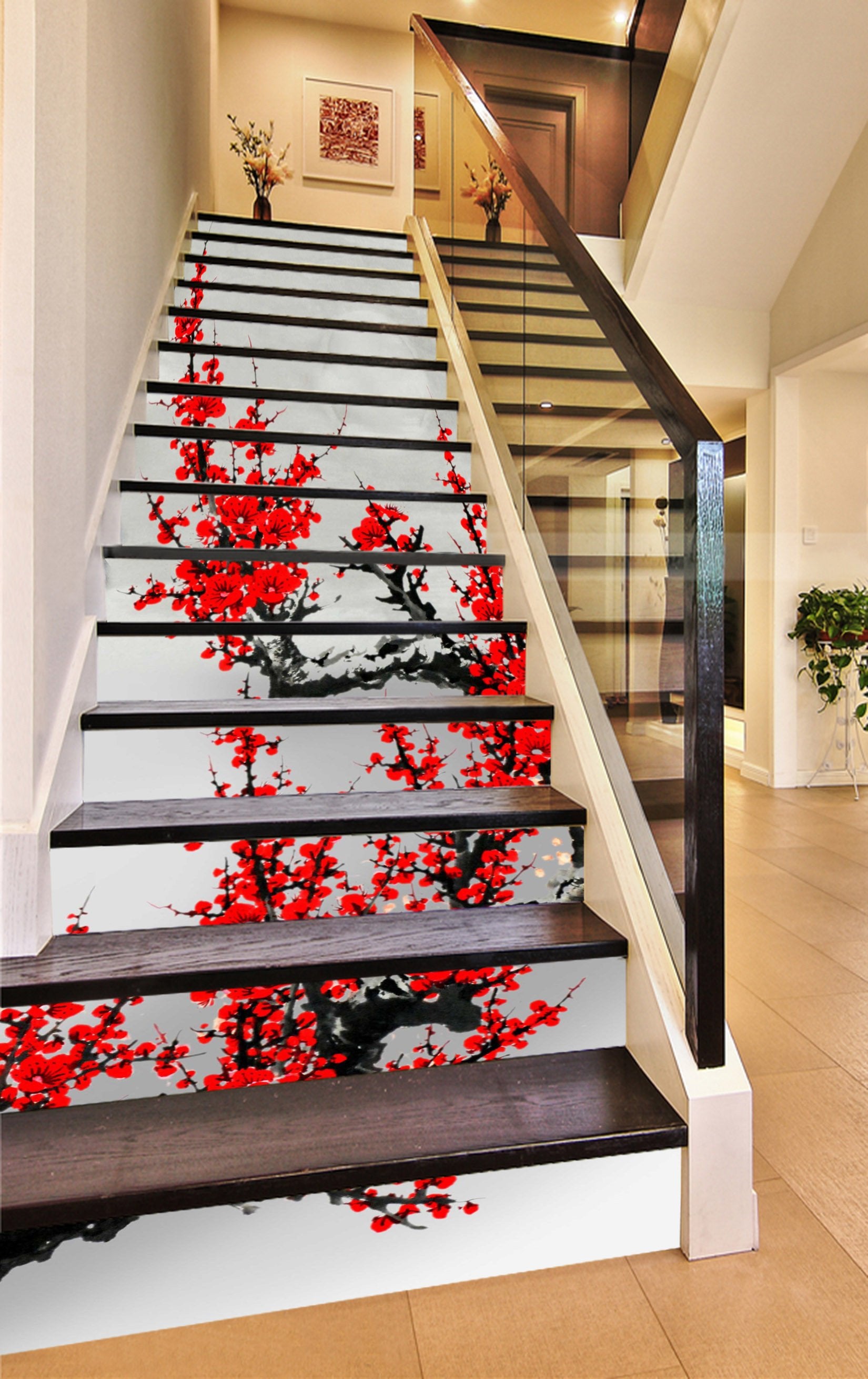 3D Plum Flowers 761 Stair Risers Wallpaper AJ Wallpaper