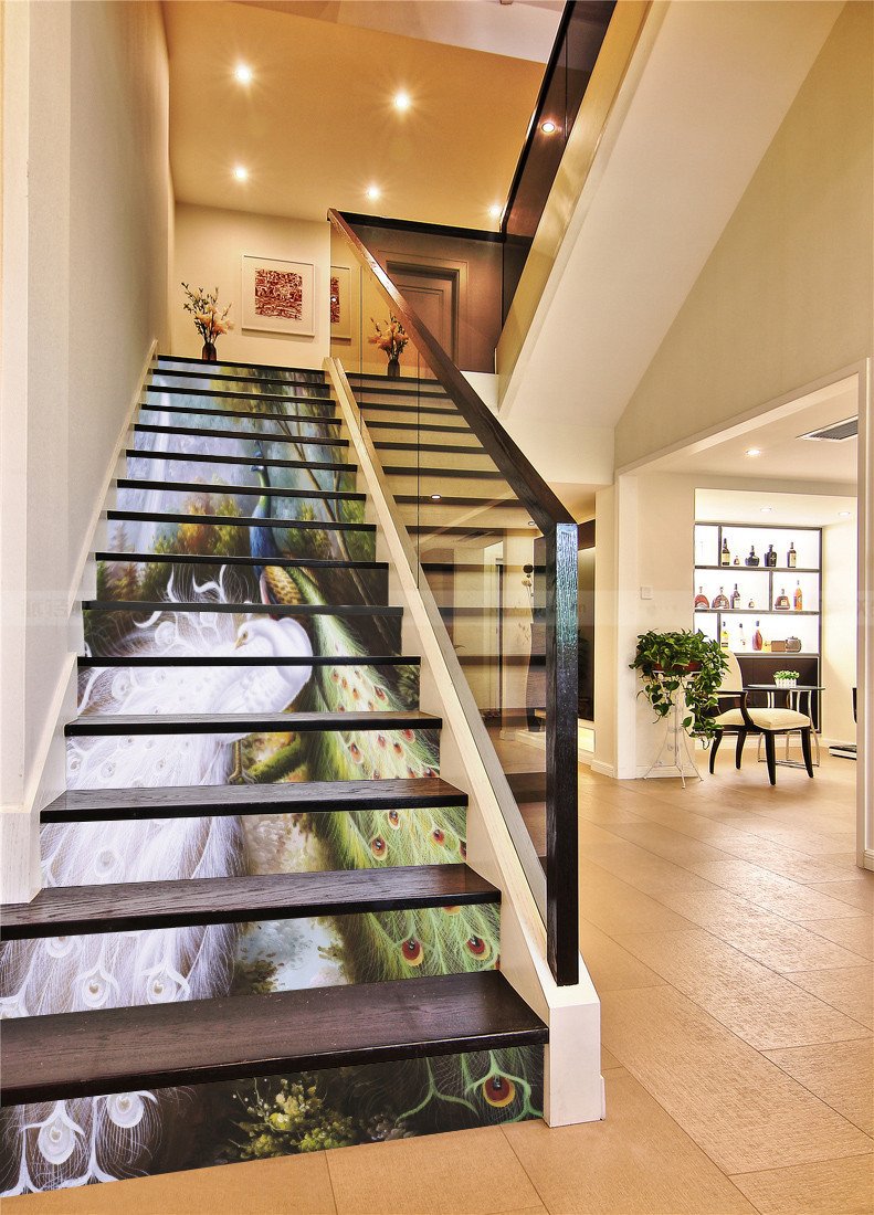 3D Beautiful Peacocks 602 Stair Risers Wallpaper AJ Wallpaper