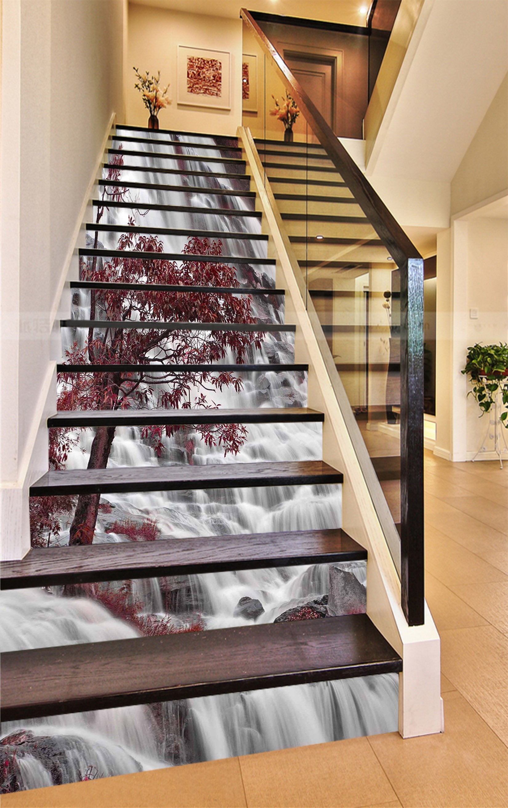 3D Waterfall Tree 823 Stair Risers Wallpaper AJ Wallpaper