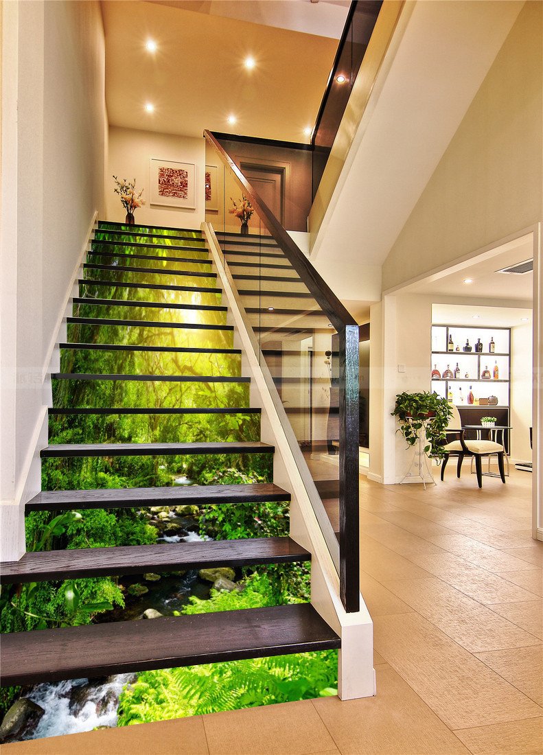 3D Forest Stream Bright Sunshine 418 Stair Risers Wallpaper AJ Wallpaper