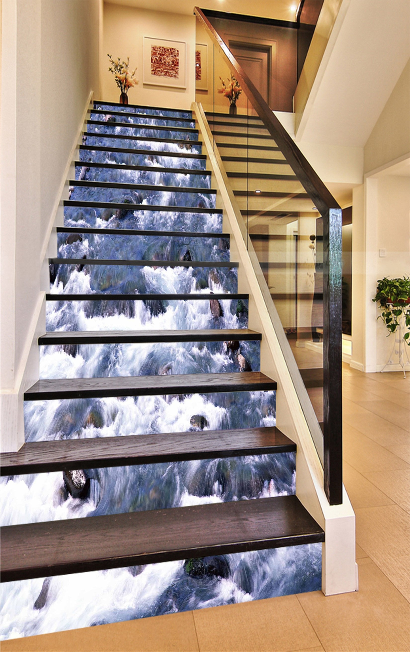 3D River Stones 1127 Stair Risers Wallpaper AJ Wallpaper