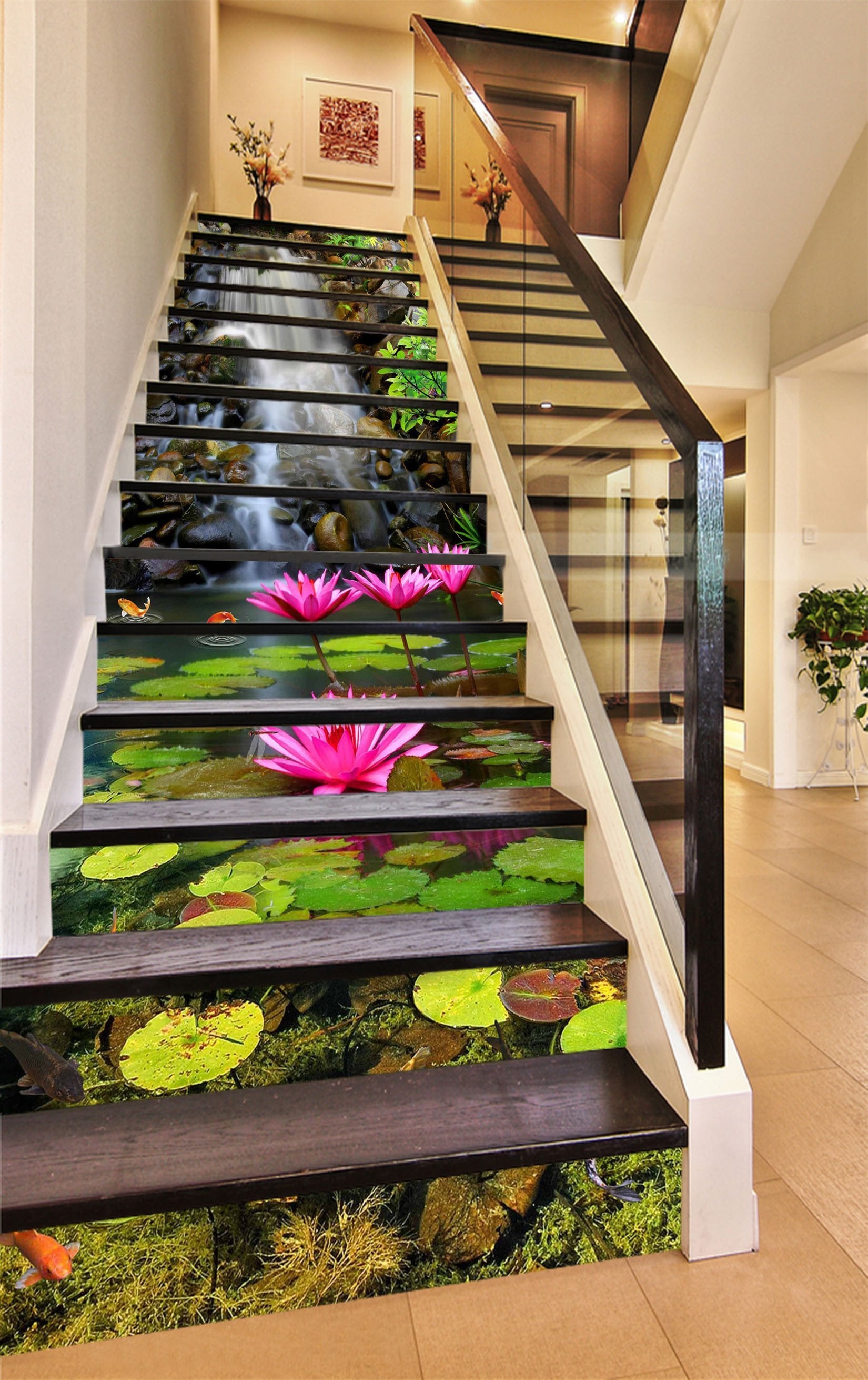 3D Beautiful Water Lily 1604 Stair Risers Wallpaper AJ Wallpaper