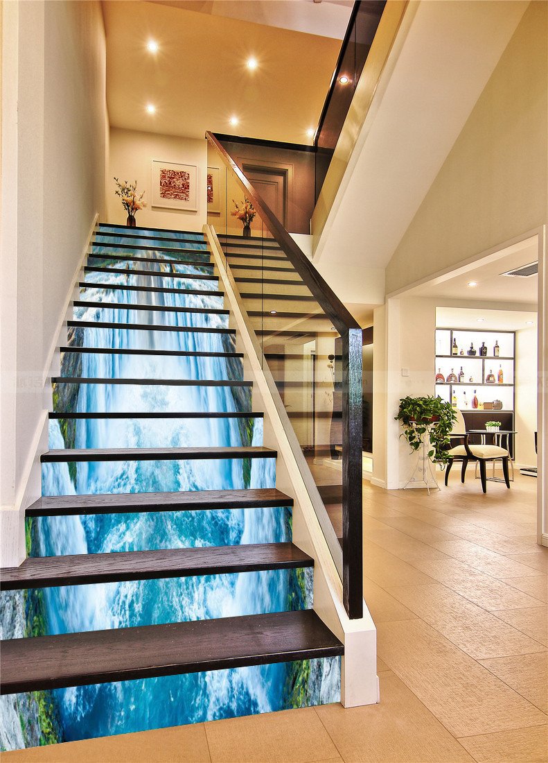 3D Waterfall Fault 61 Stair Risers Wallpaper AJ Wallpaper