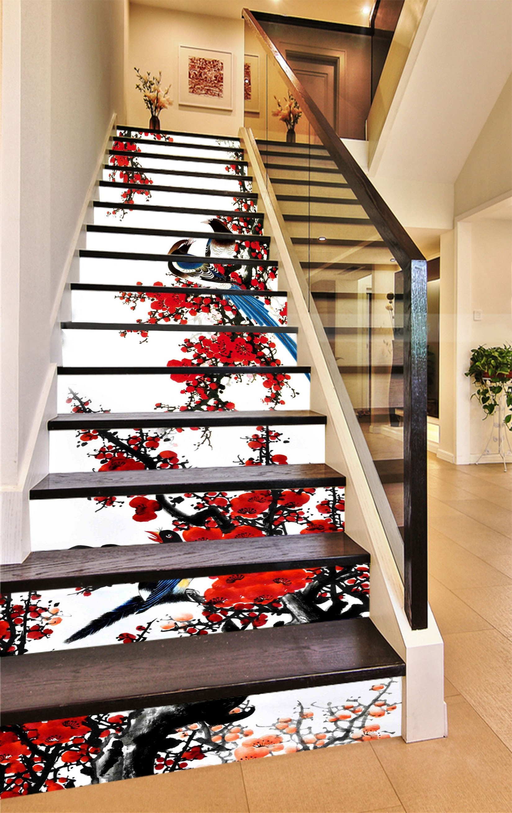 3D Plum And Birds 1197 Stair Risers Wallpaper AJ Wallpaper