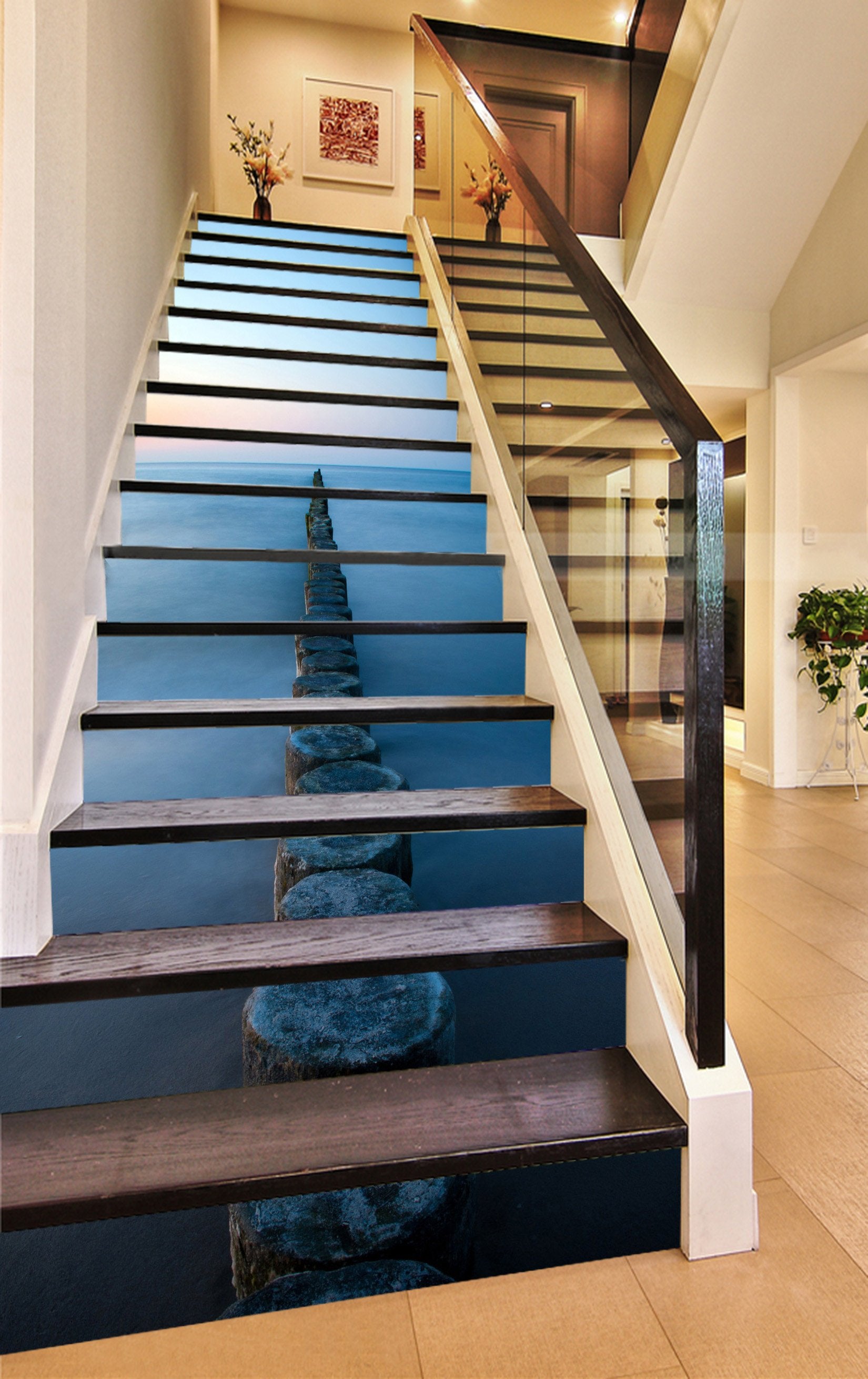 3D Misty Sea Wood Road 754 Stair Risers Wallpaper AJ Wallpaper