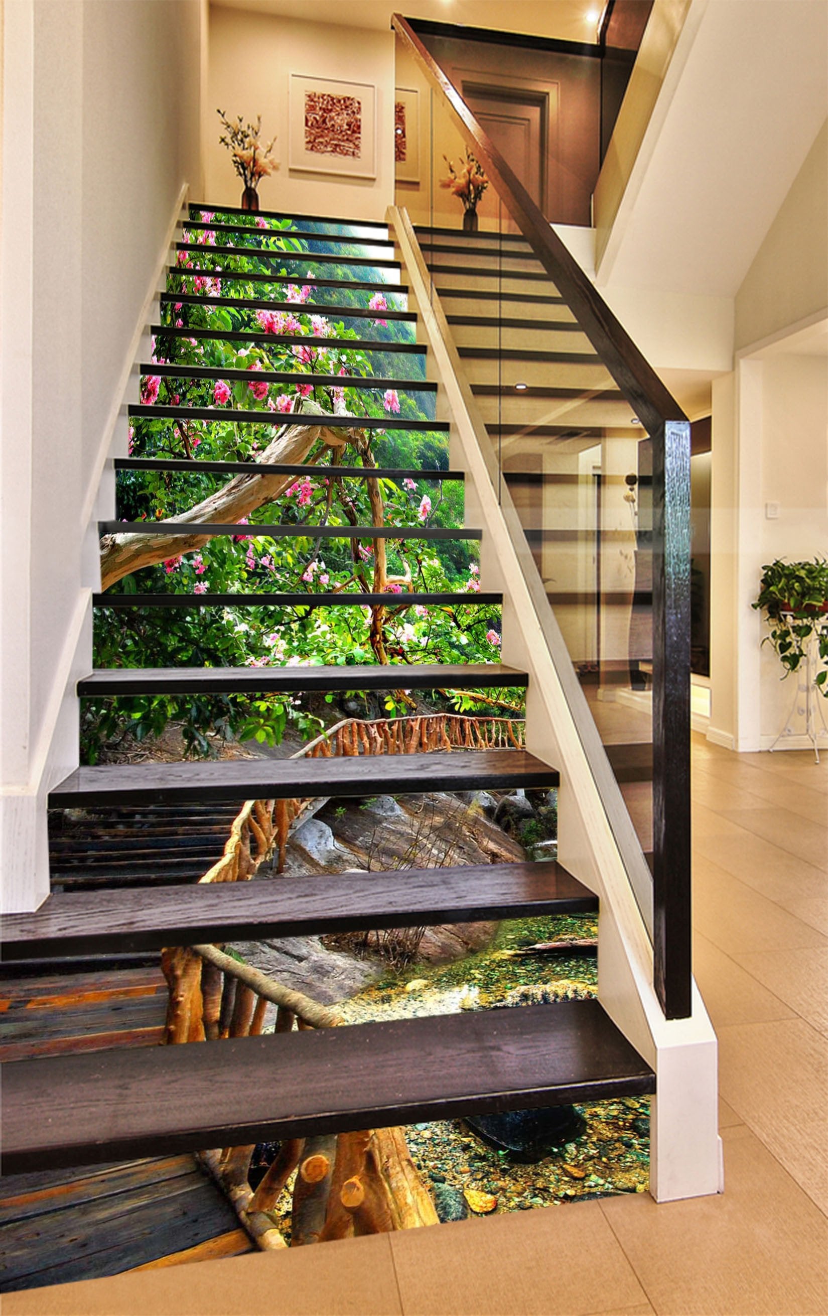 3D Mountain Wood Road 1289 Stair Risers Wallpaper AJ Wallpaper