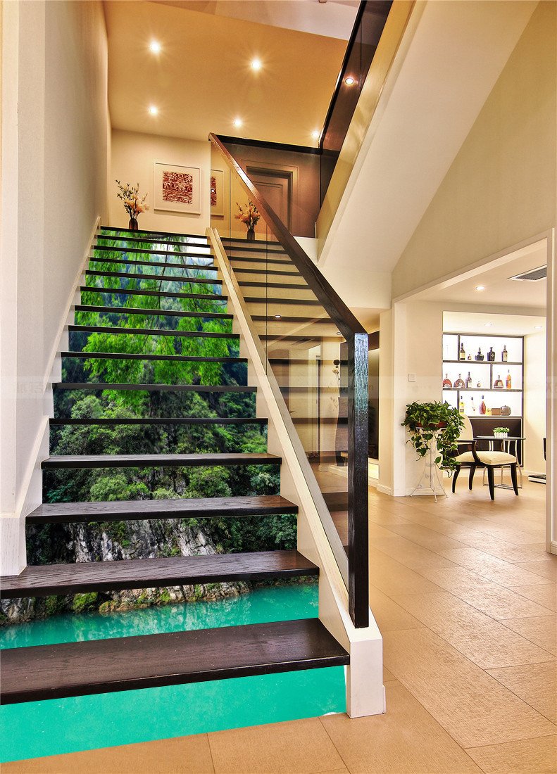 3D Mountain Lake 416 Stair Risers Wallpaper AJ Wallpaper