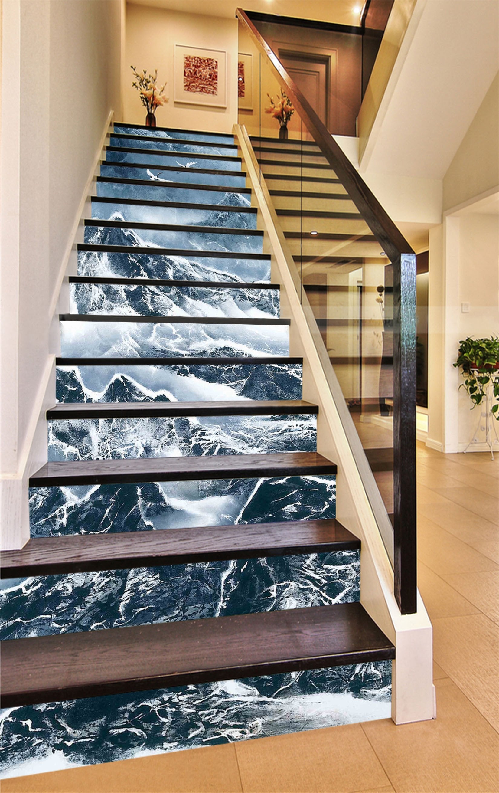3D Stone Mountain Flying Cranes 1641 Stair Risers Wallpaper AJ Wallpaper