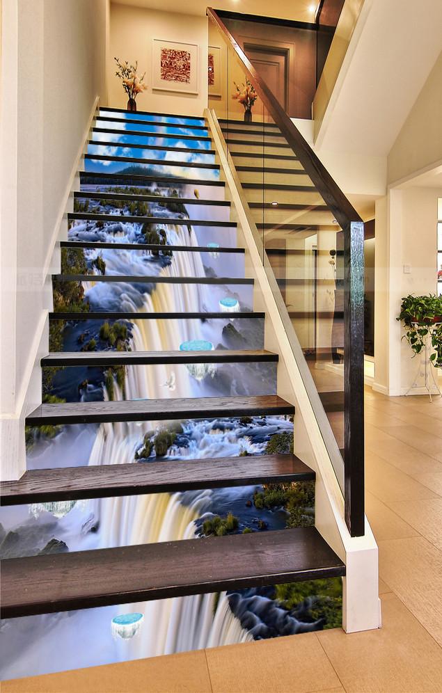 3D Waterfalls Floating Hills 670 Stair Risers Wallpaper AJ Wallpaper